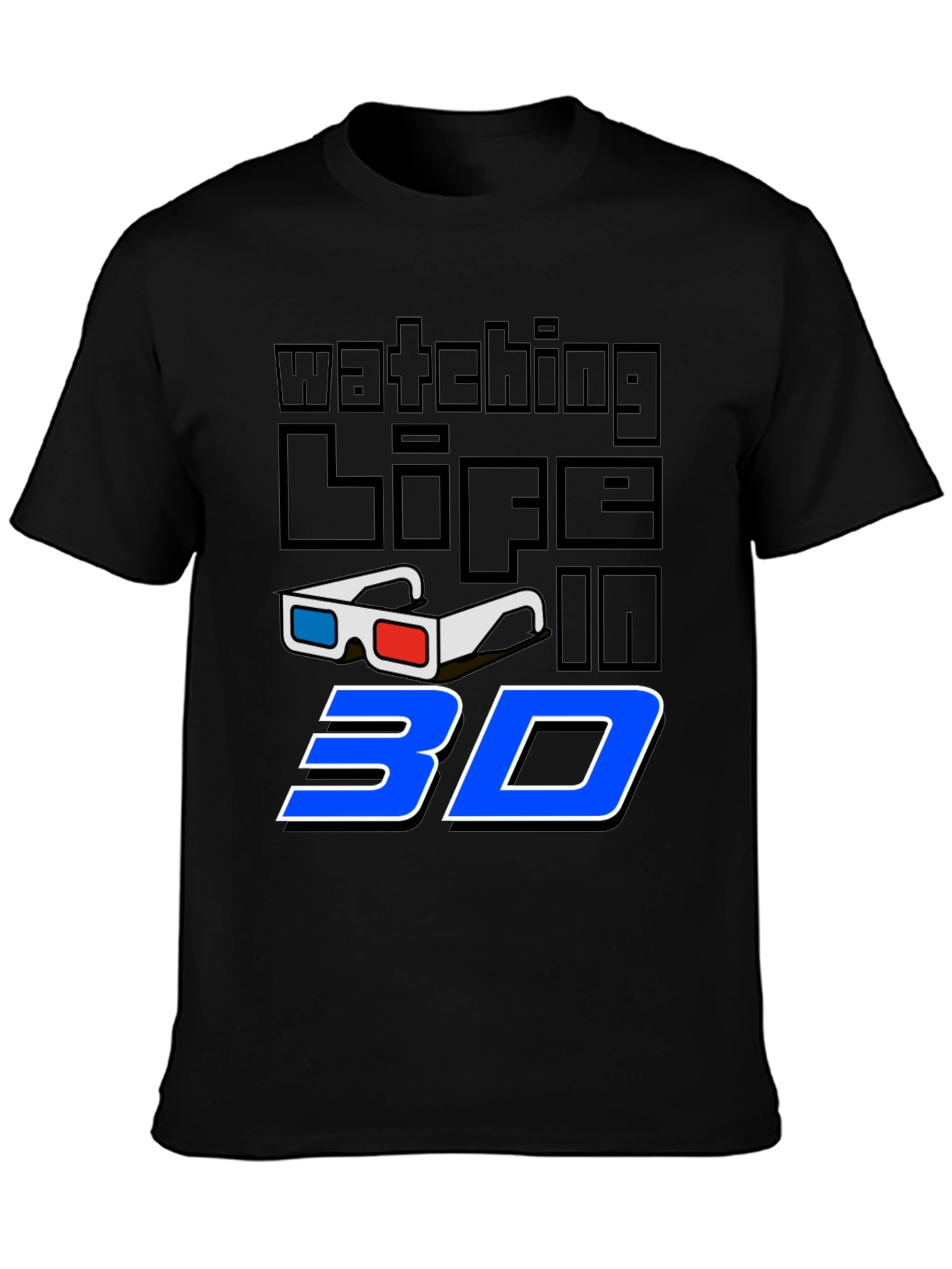 Watching Life in 3D Black Graphic Tee