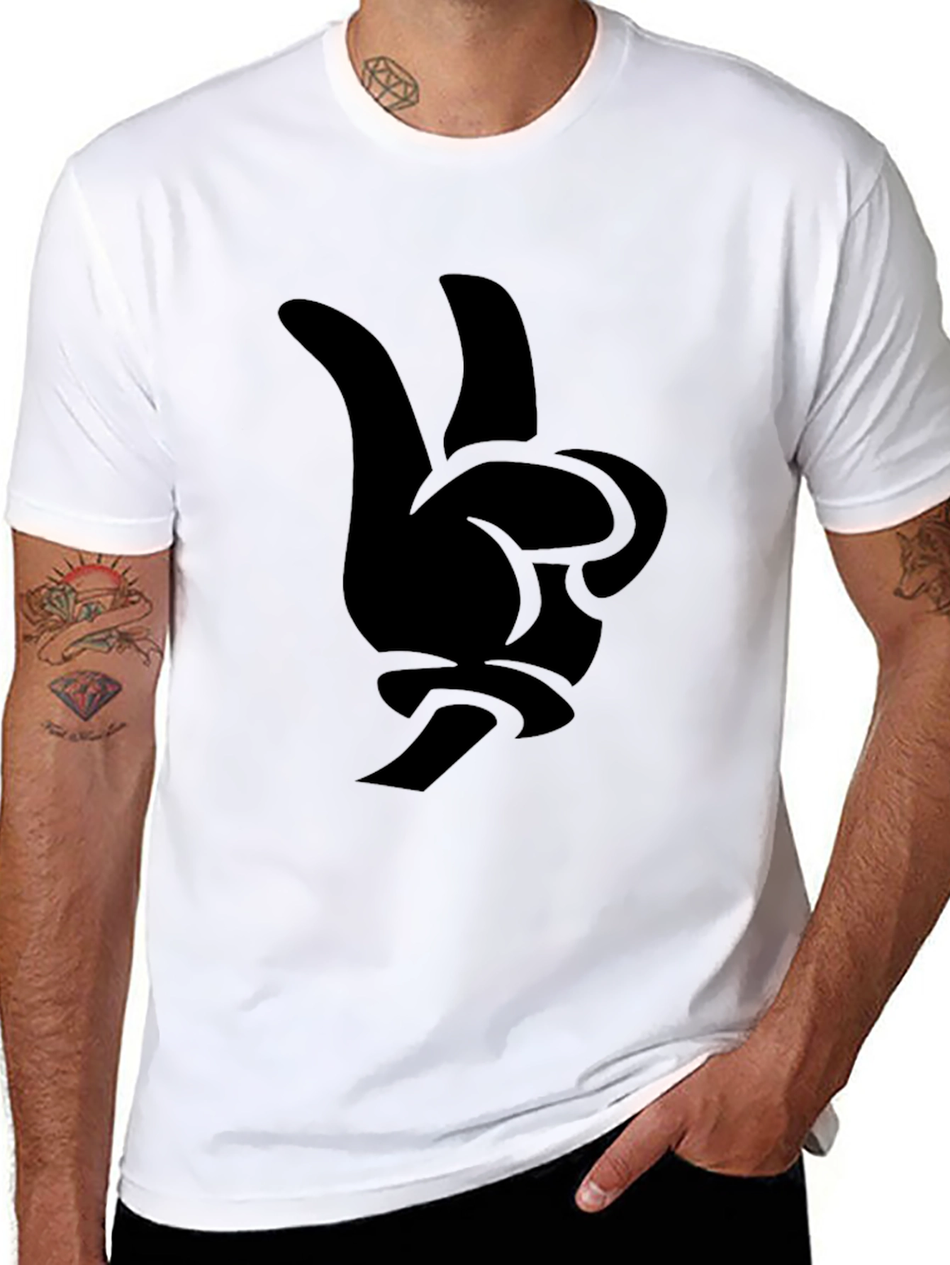 Black Cartoon Hand Peace Sign Graphic Tee