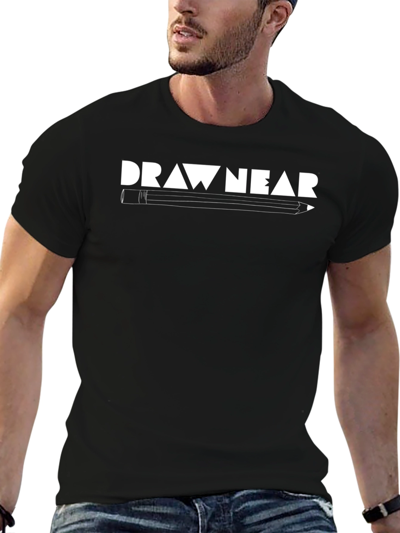 Draw Near Graphic Tee - Black Cotton T-Shirt