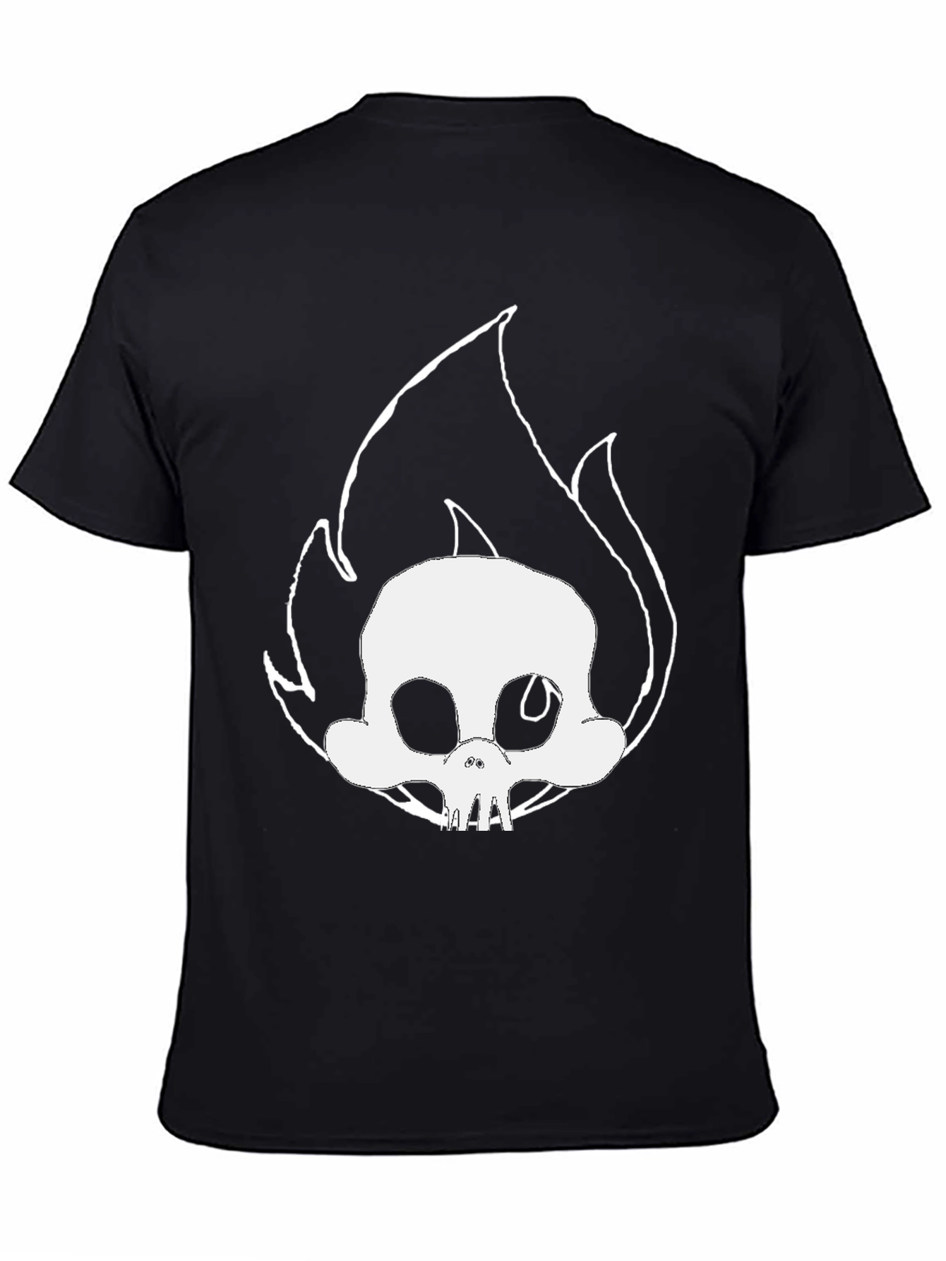 Skull on Fire Graphic Tee - Black Cotton T-Shirt