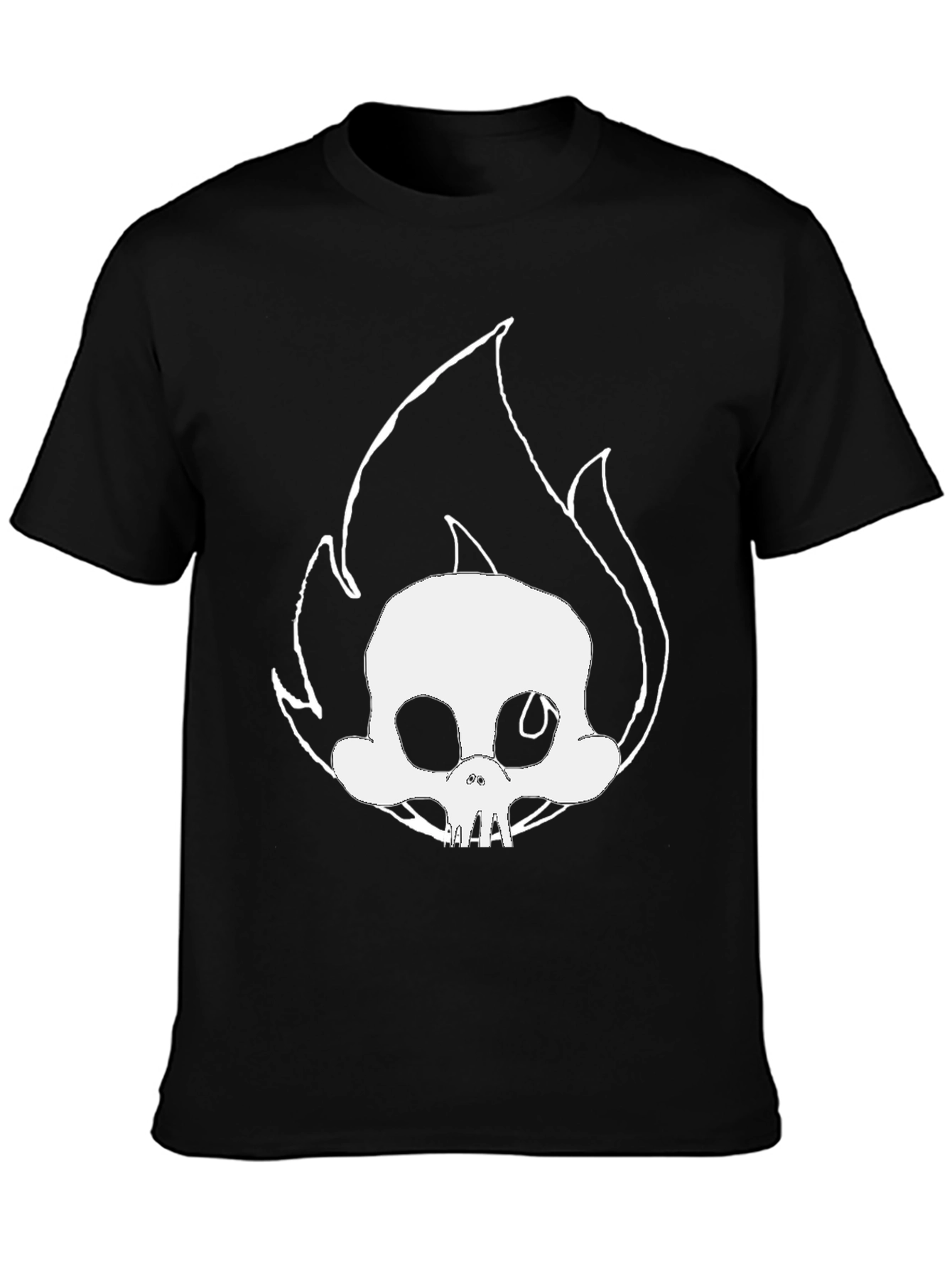 Skull on Fire Graphic Tee - Black Cotton T-Shirt