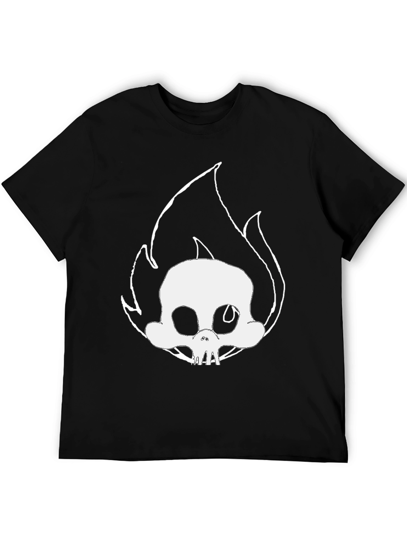 Skull on Fire Graphic Tee - Black Cotton T-Shirt