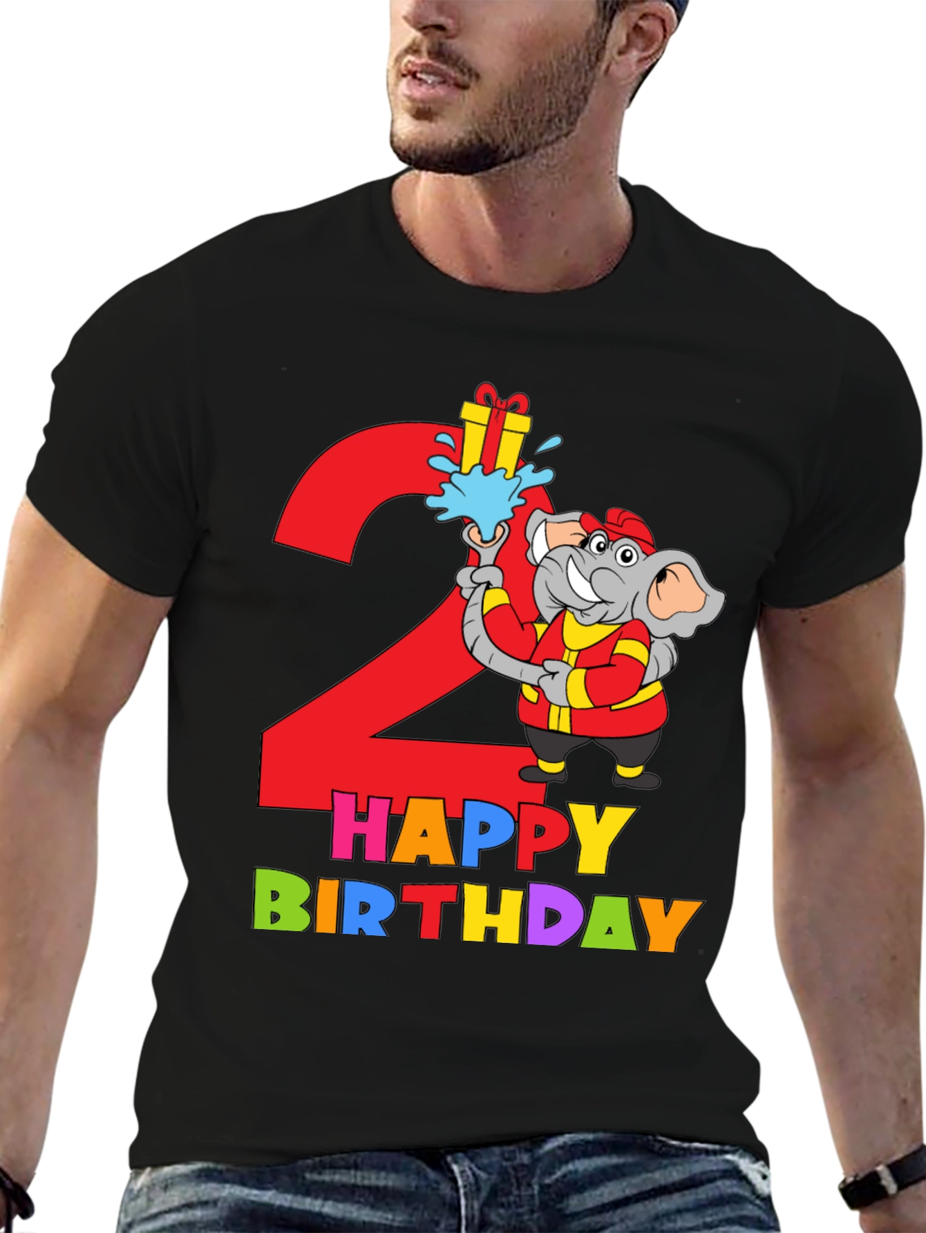 Kids 2nd Birthday Elephant Fireman T-Shirt