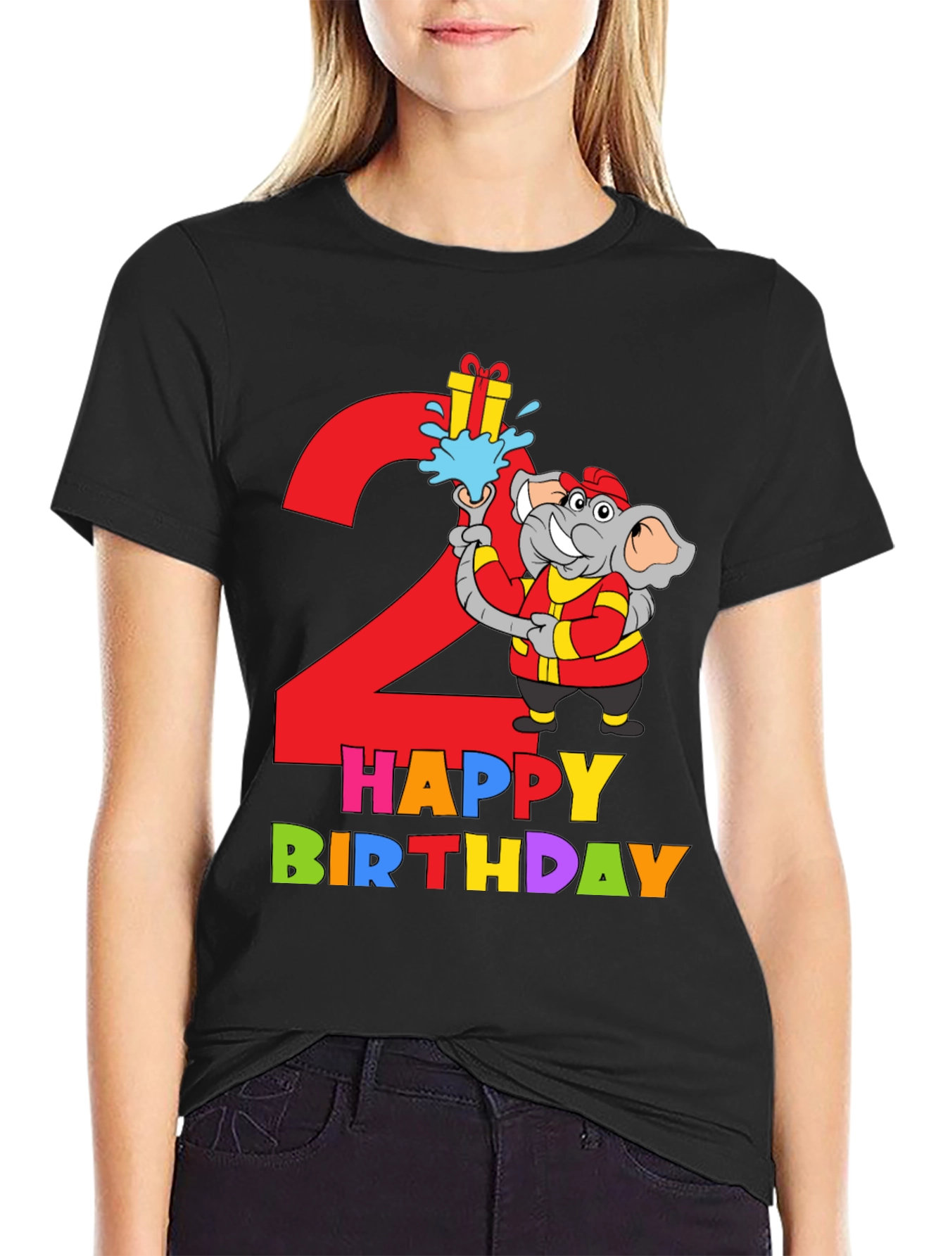 Kids 2nd Birthday Elephant Fireman T-Shirt