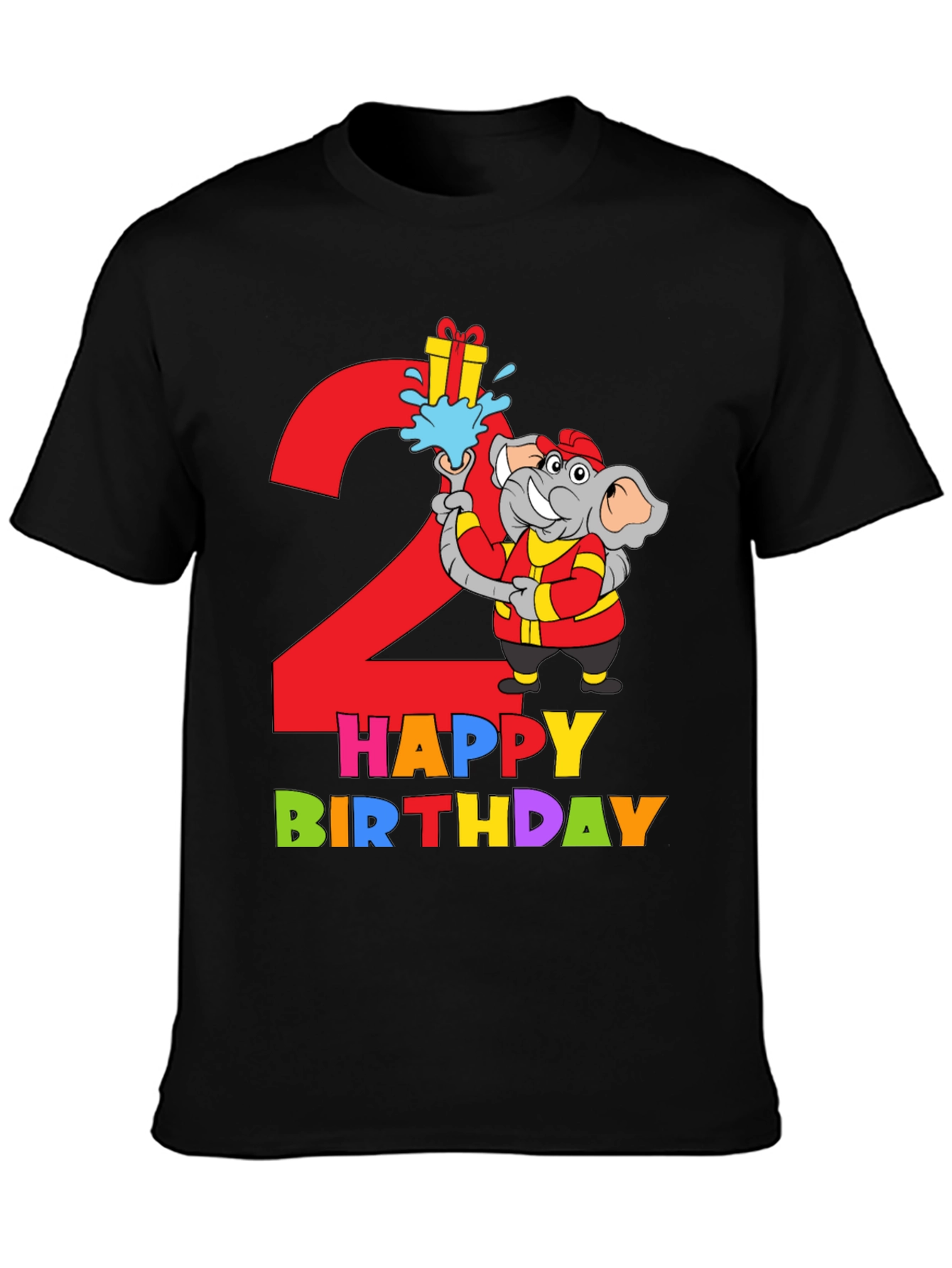 Kids 2nd Birthday Elephant Fireman T-Shirt