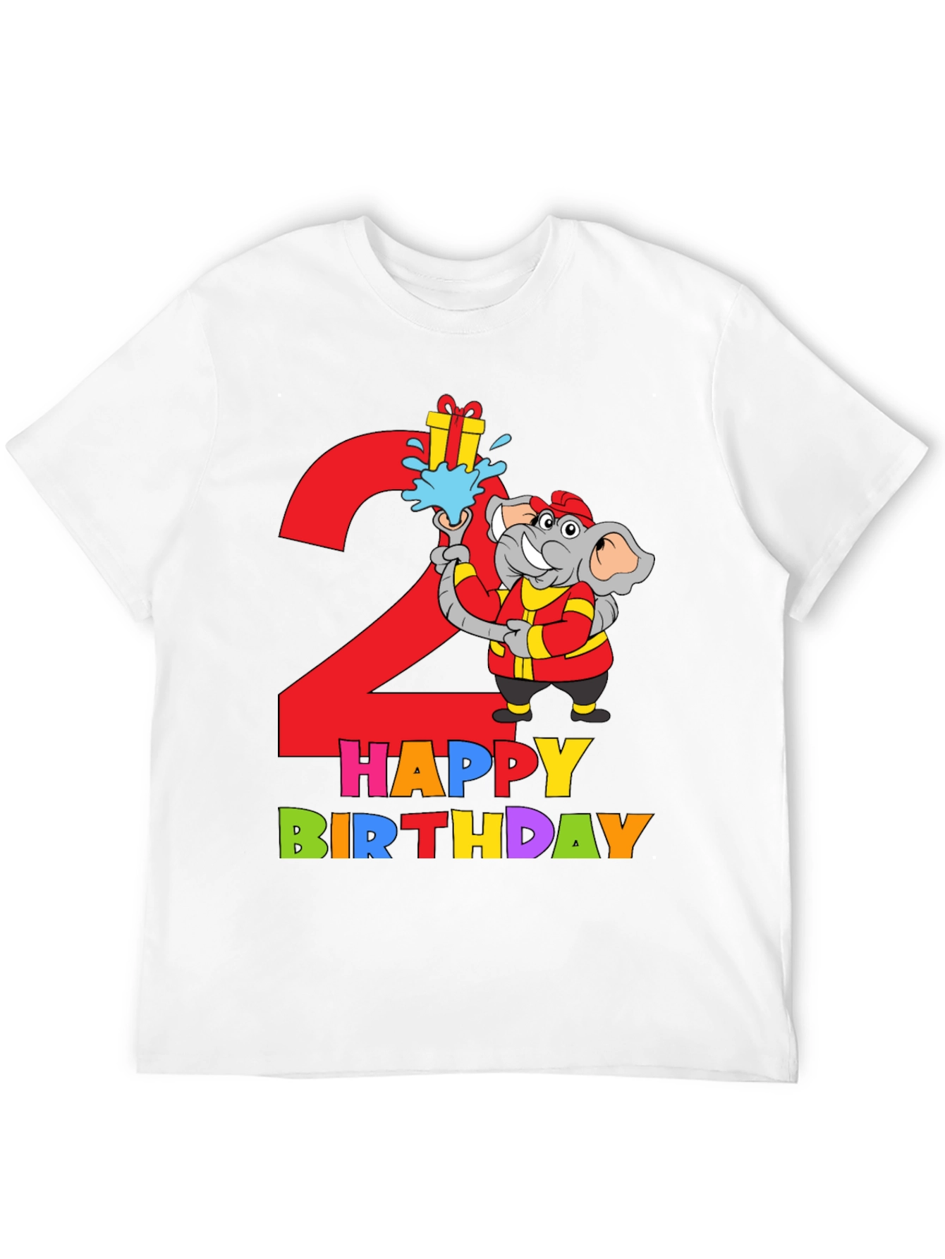 Kids 2nd Birthday Elephant Fireman T-Shirt