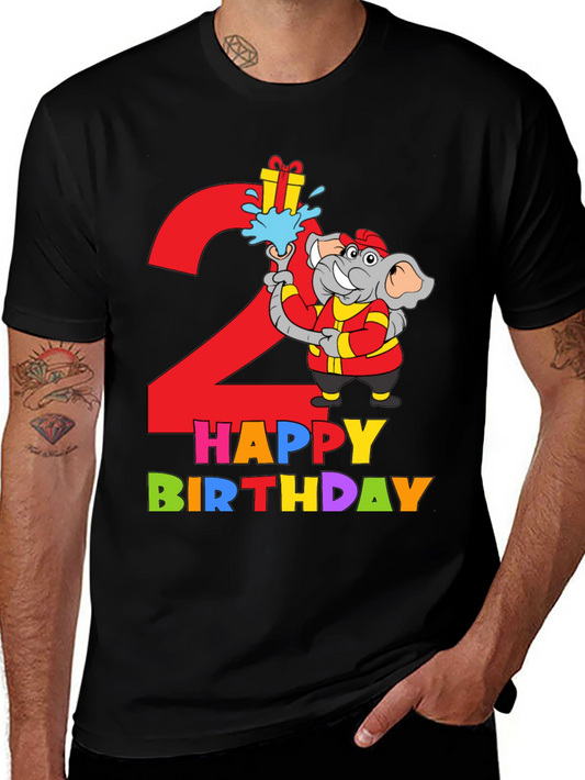 Kids 2nd Birthday Elephant Fireman T-Shirt