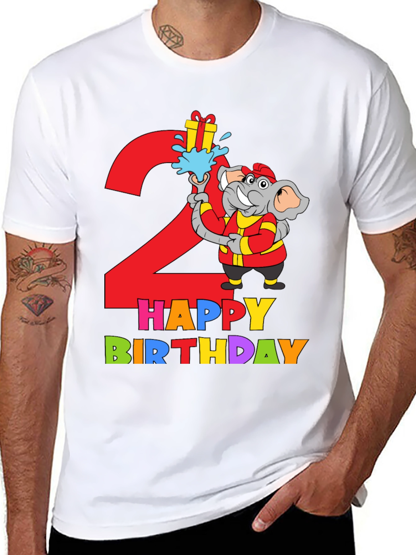 Kids 2nd Birthday Elephant Fireman T-Shirt