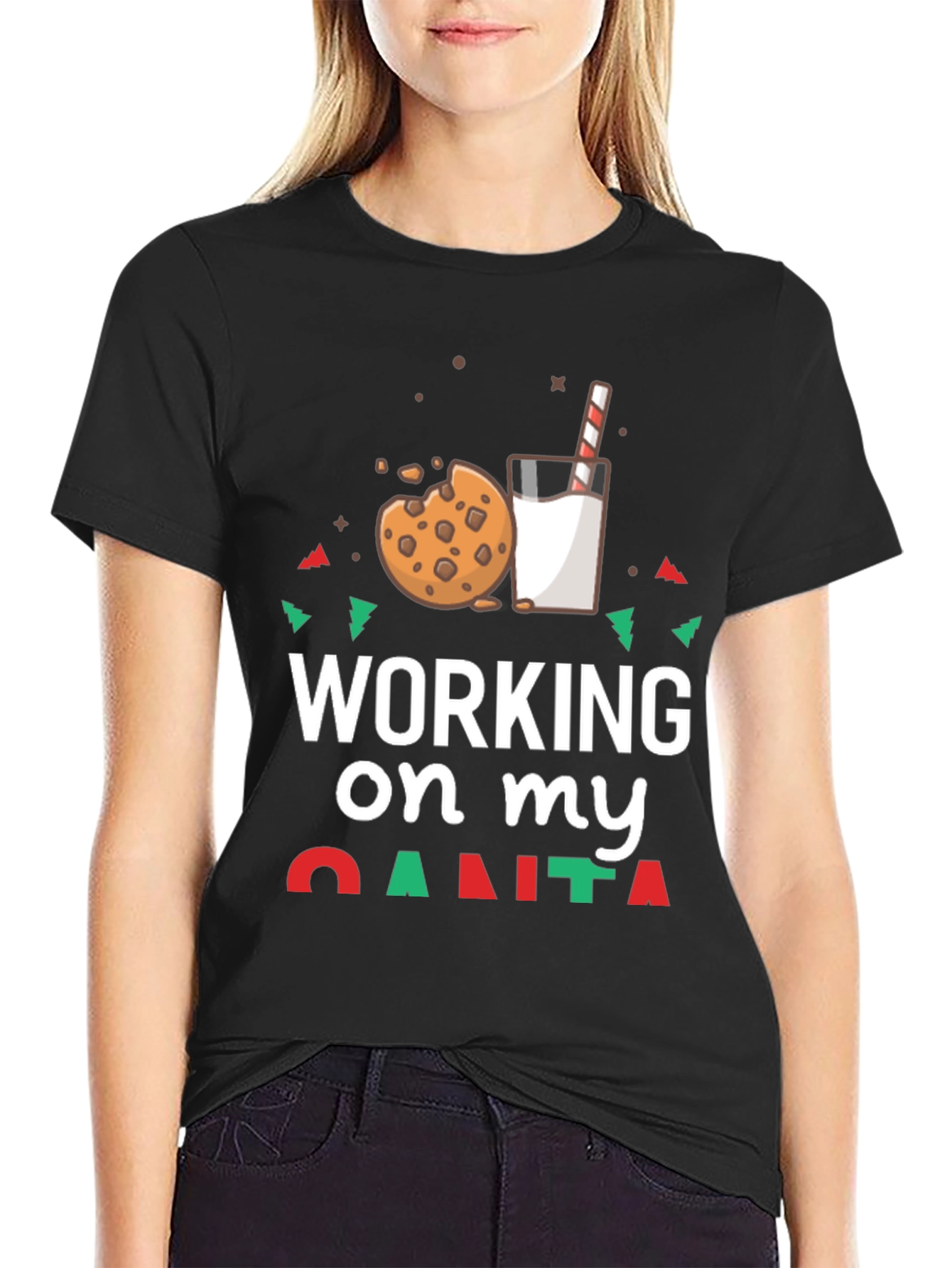 Working On My Santa Cookie Milk Graphic Tee