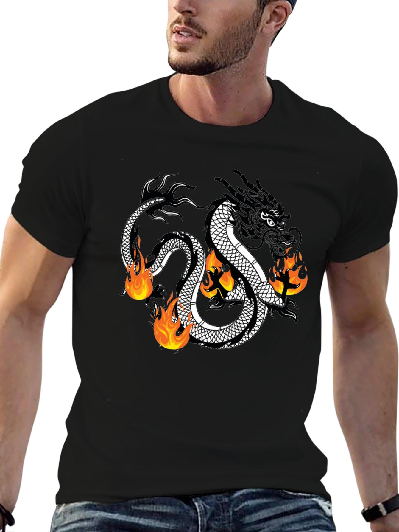 Black Dragon Fireball Graphic T-Shirt