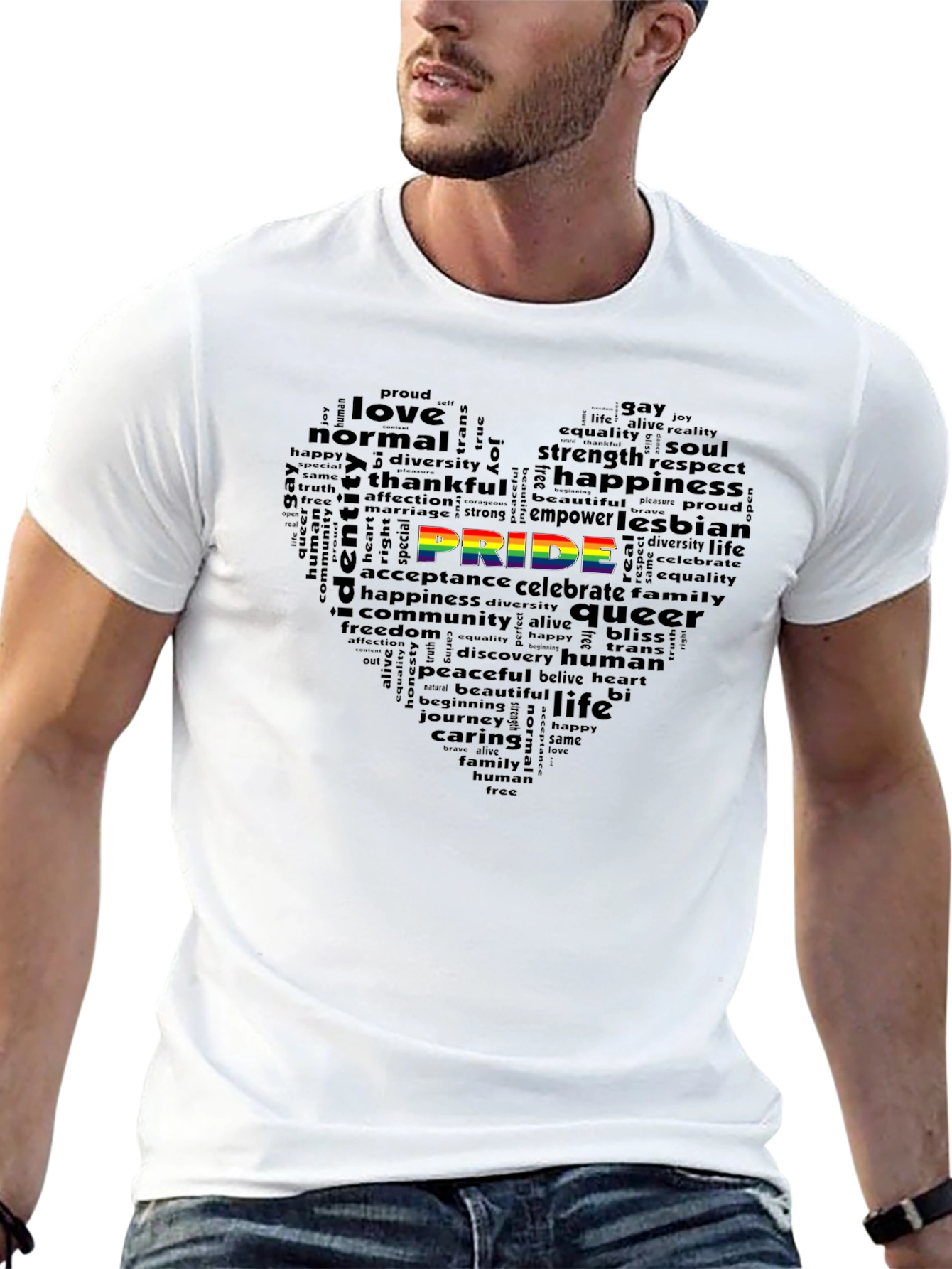Pride Word Art Heart Black T-Shirt