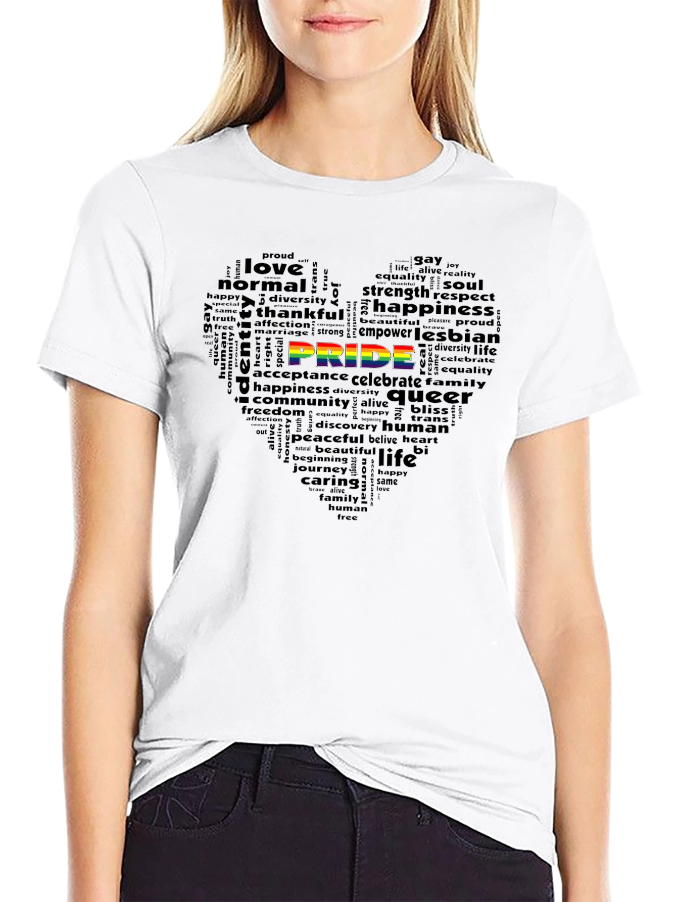 Pride Word Art Heart Black T-Shirt