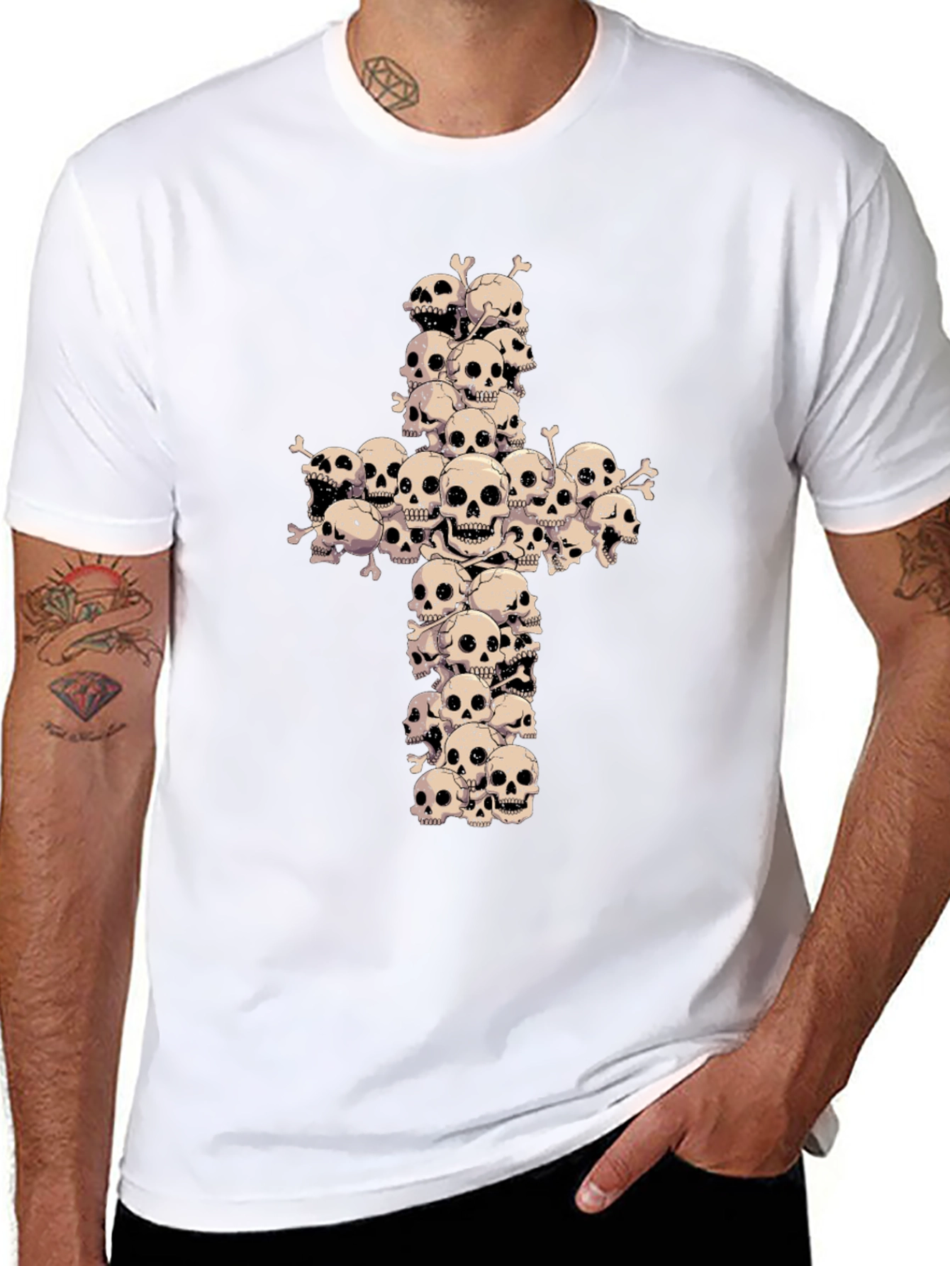 Skull Cross Graphic Tee - Gothic Fashion