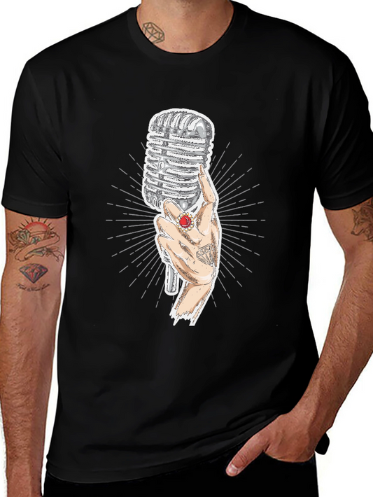 Vintage Microphone Graphic Tee - Black