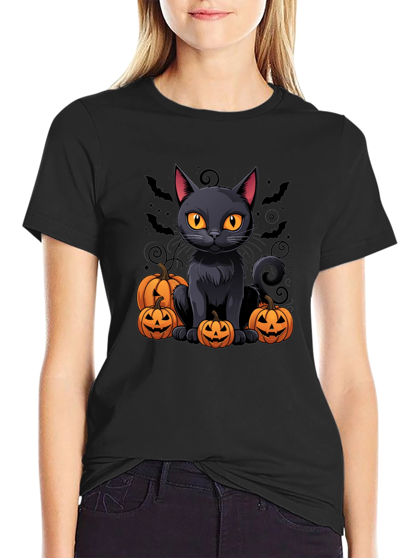 Halloween Cat & Pumpkin T-Shirt