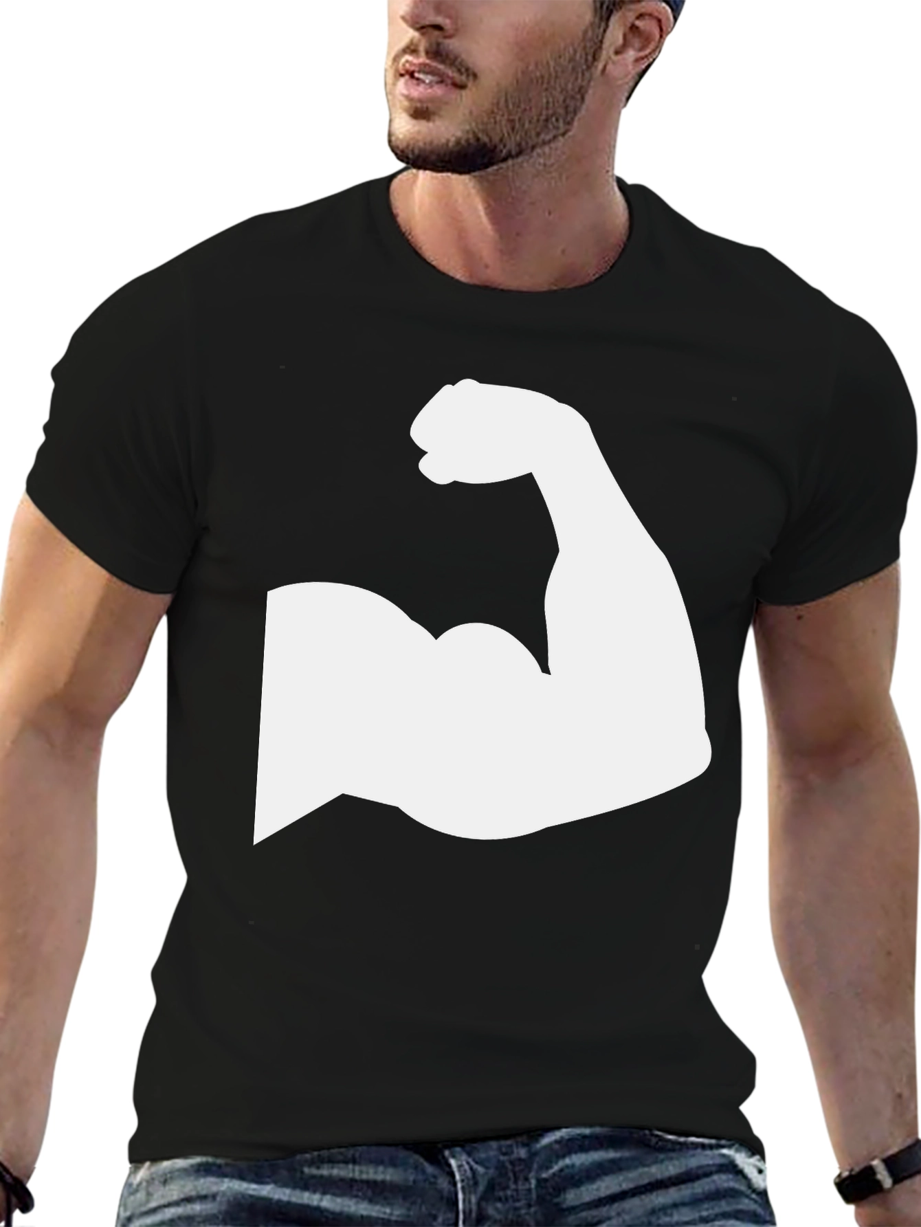 Muscle Arm Graphic Tee - Black Cotton T-Shirt
