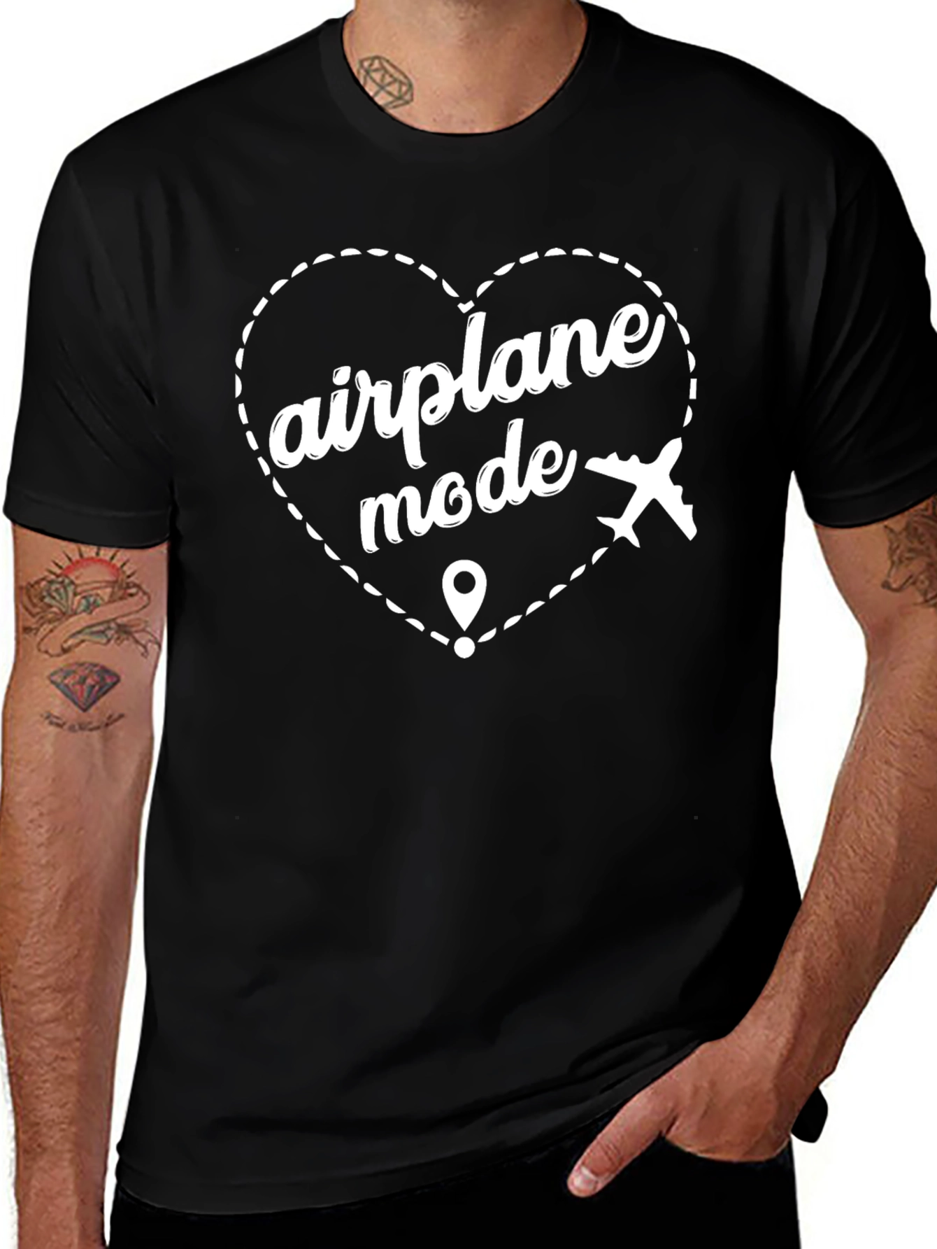 Airplane Mode Heart Graphic T-Shirt - Black
