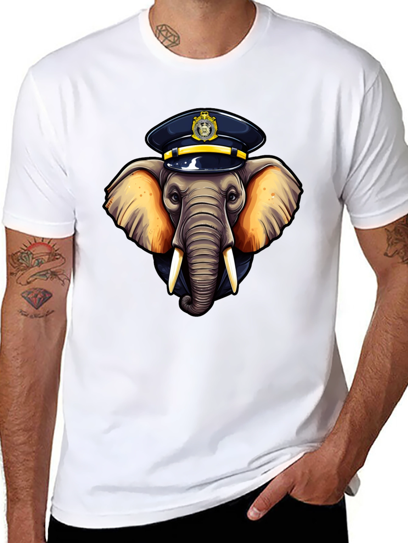 Elephant Police Hat Black T-Shirt