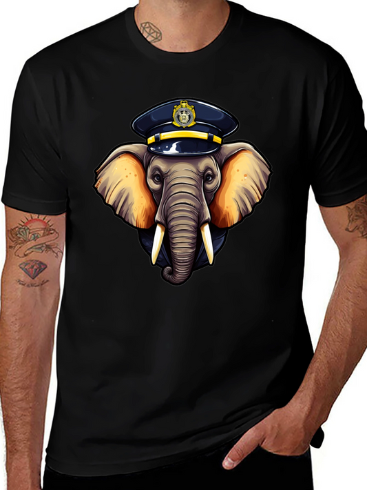 Elephant Police Hat Black T-Shirt