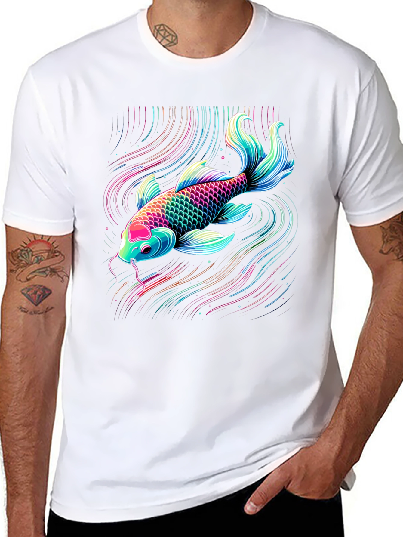 Koi Fish Graphic Tee - Vibrant Neon Style