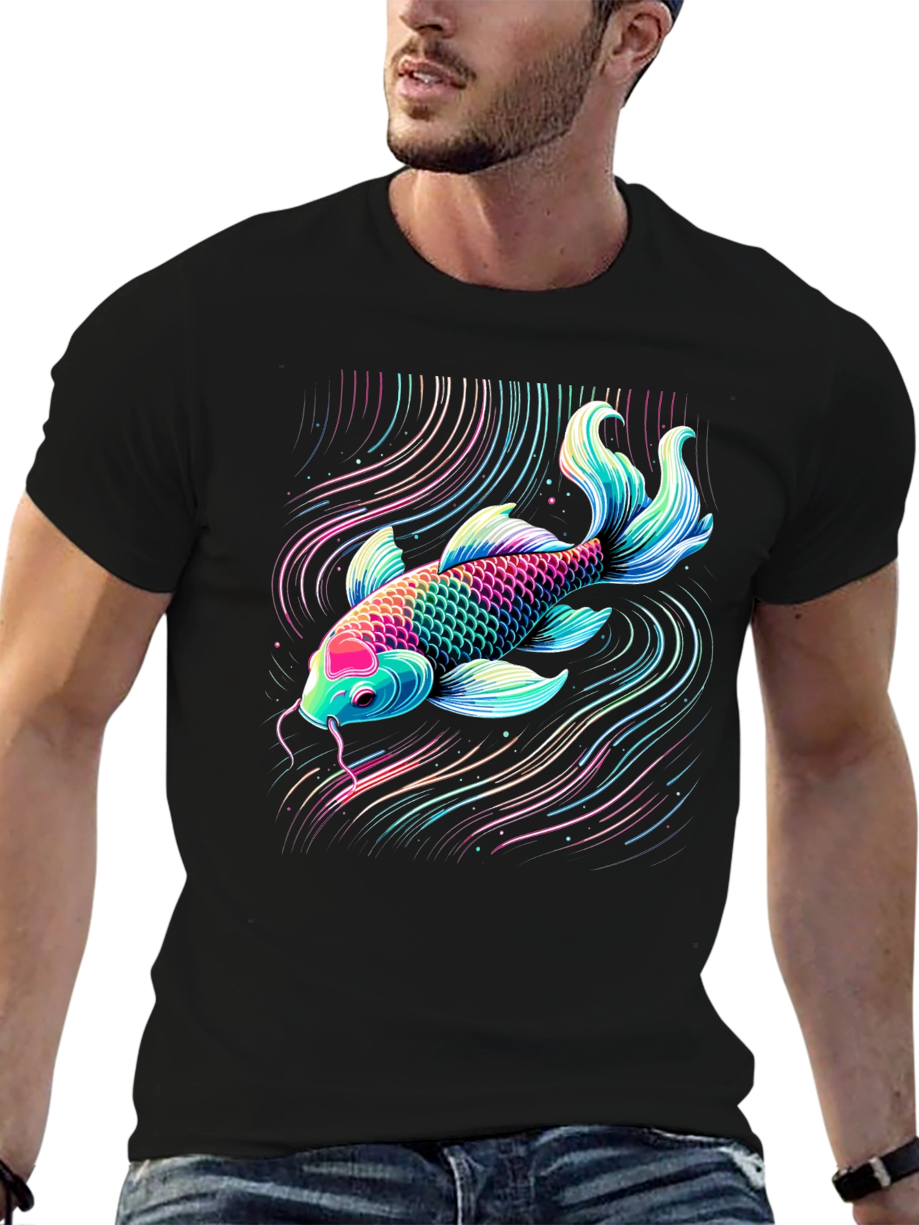 Koi Fish Graphic Tee - Vibrant Neon Style