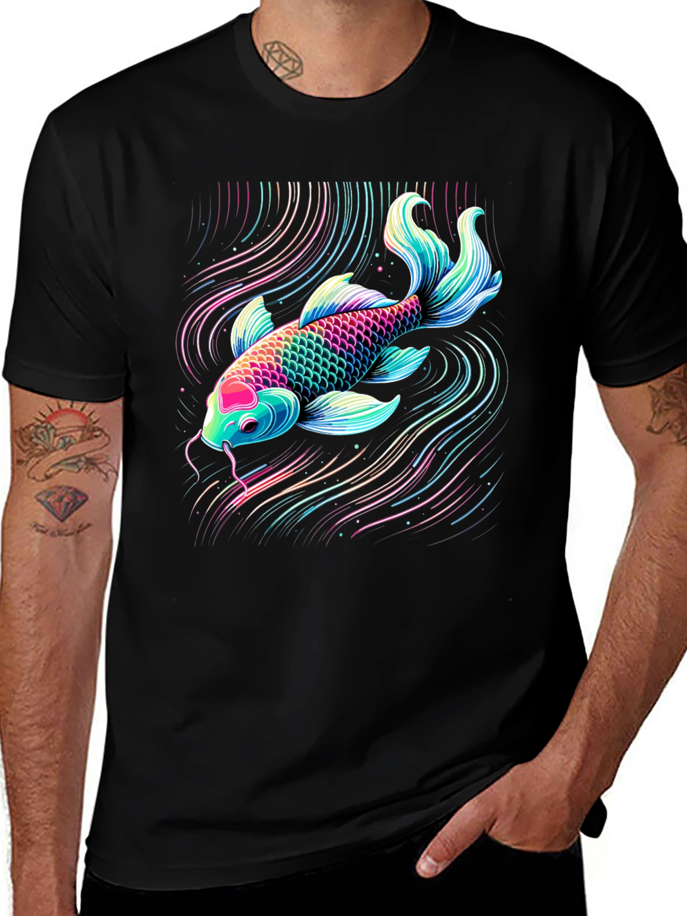 Koi Fish Graphic Tee - Vibrant Neon Style