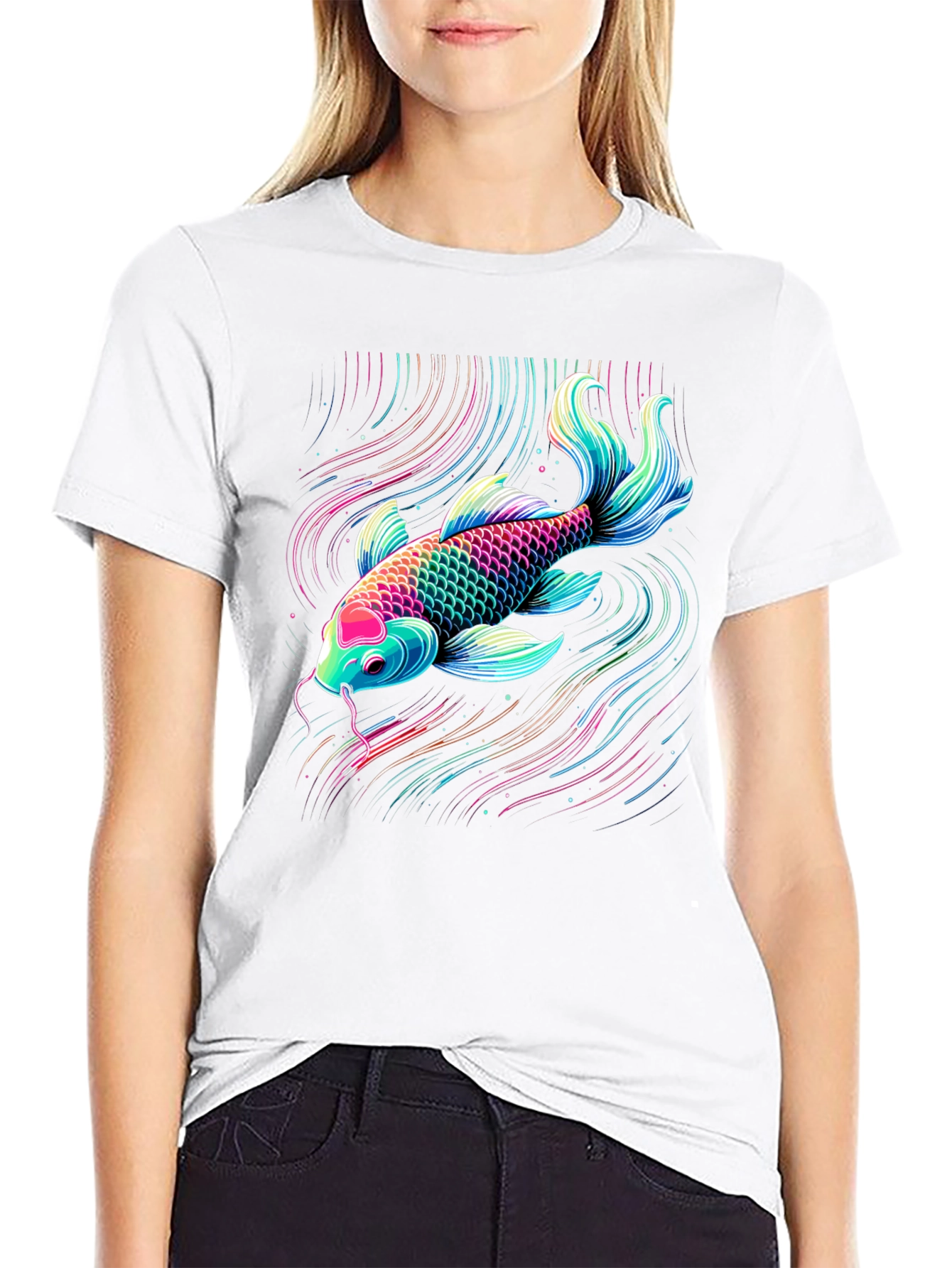 Koi Fish Graphic Tee - Vibrant Neon Style