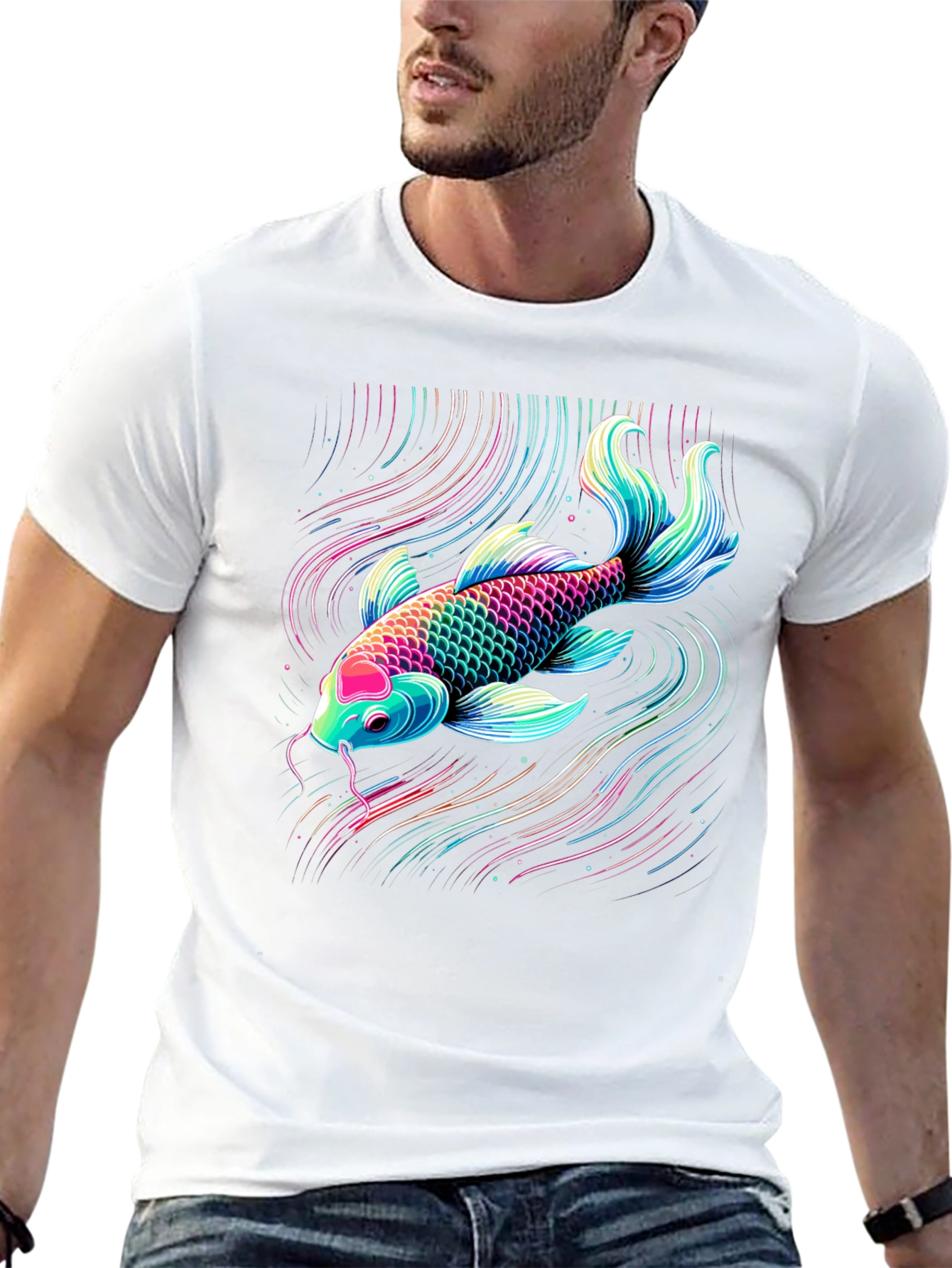 Koi Fish Graphic Tee - Vibrant Neon Style