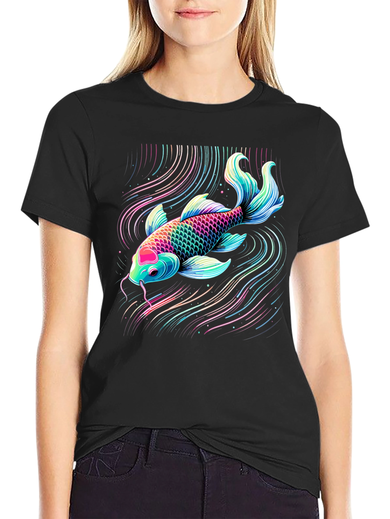 Koi Fish Graphic Tee - Vibrant Neon Style