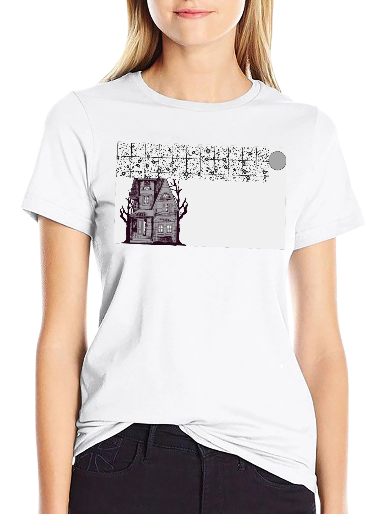 Spooky House Graphic Black T-Shirt