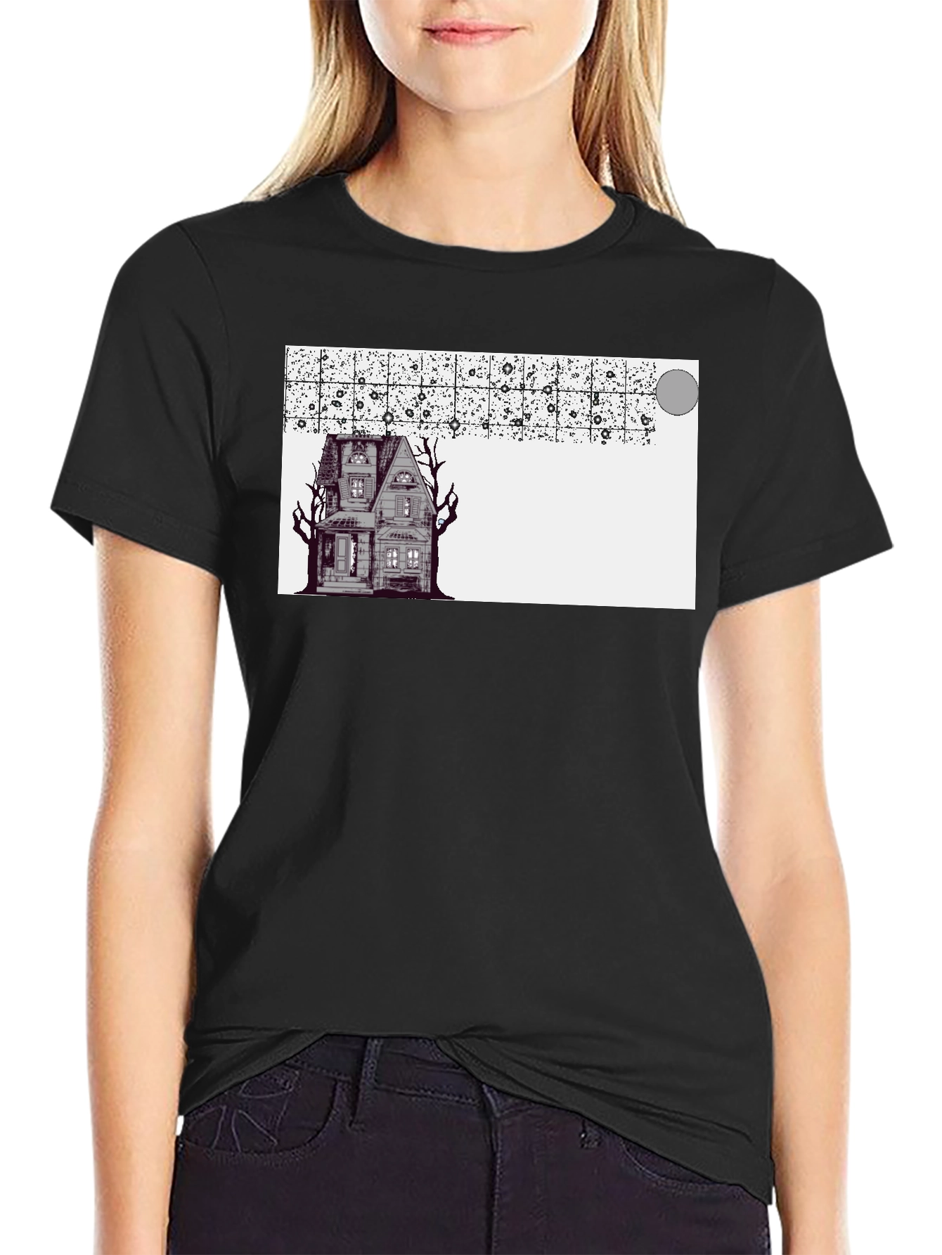 Spooky House Graphic Black T-Shirt
