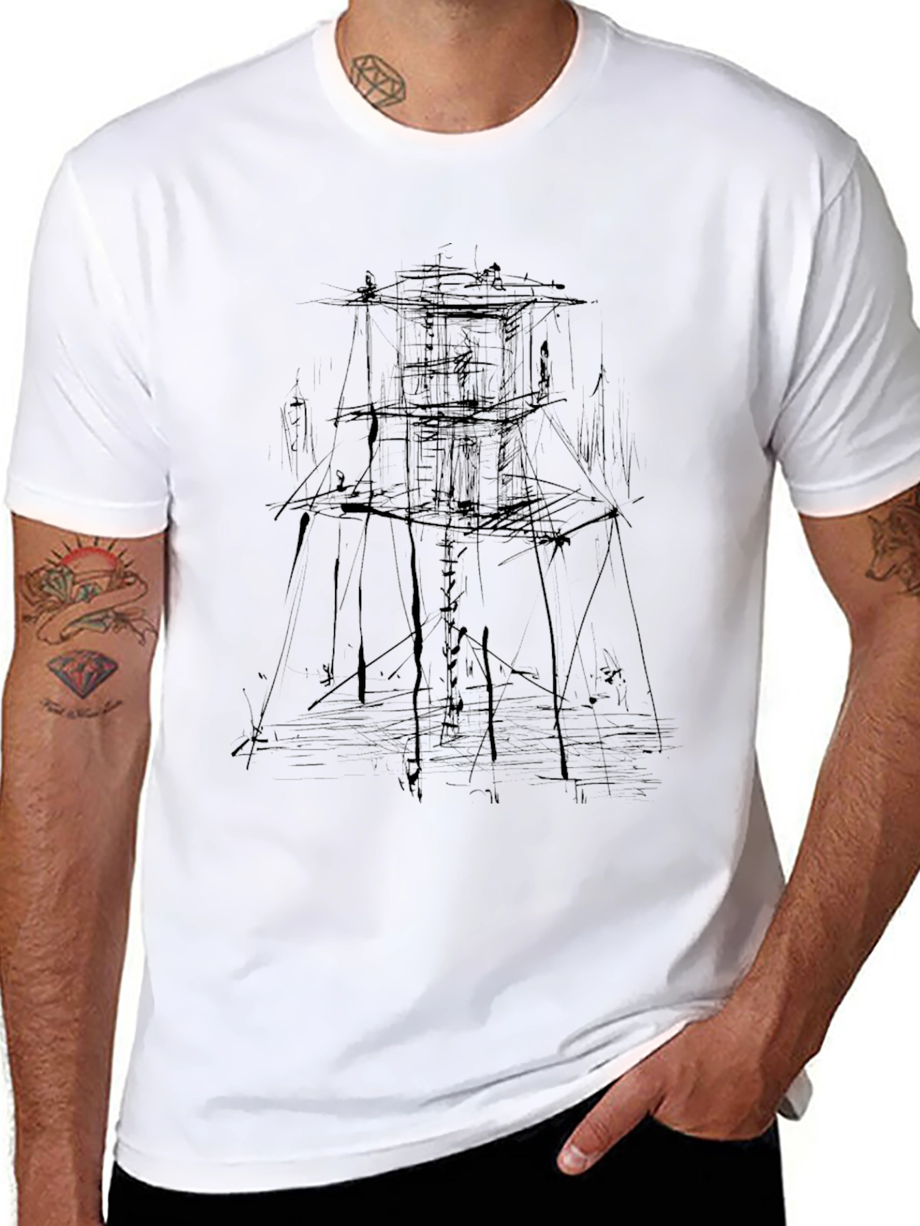 Abstract Tower Black Graphic Tee