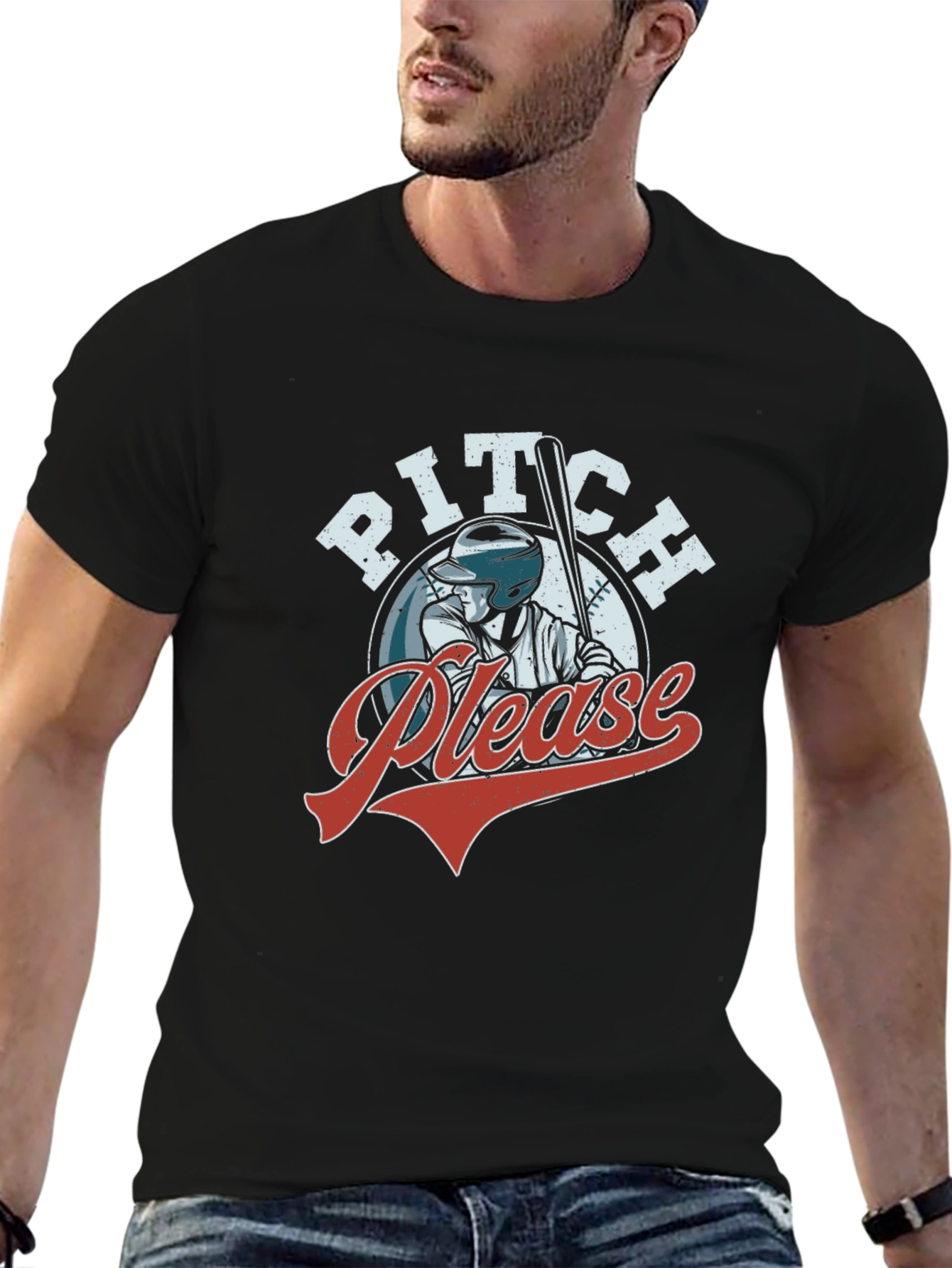 Pitch Please Baseball Graphic T-Shirt - Black