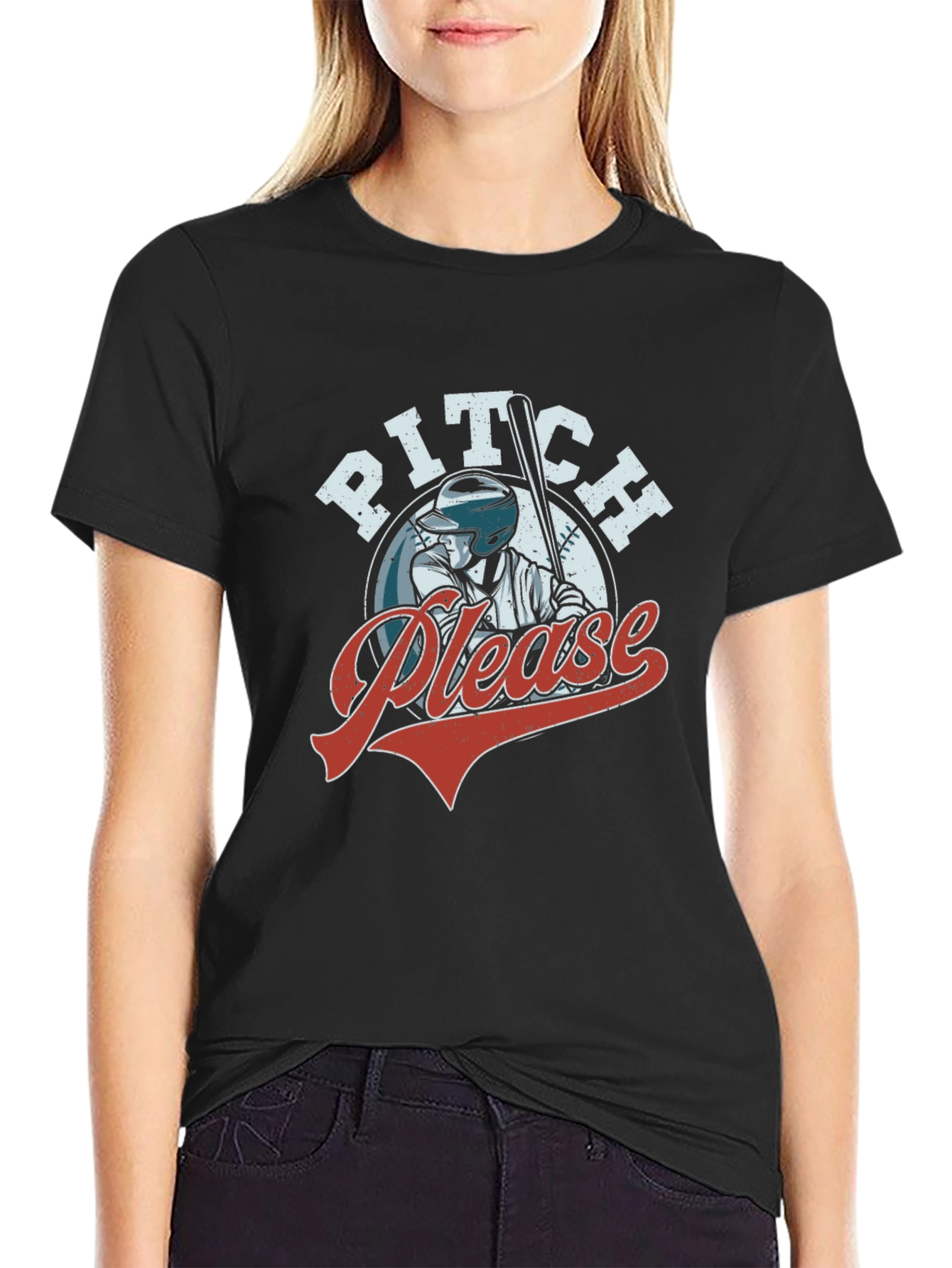 Pitch Please Baseball Graphic T-Shirt - Black