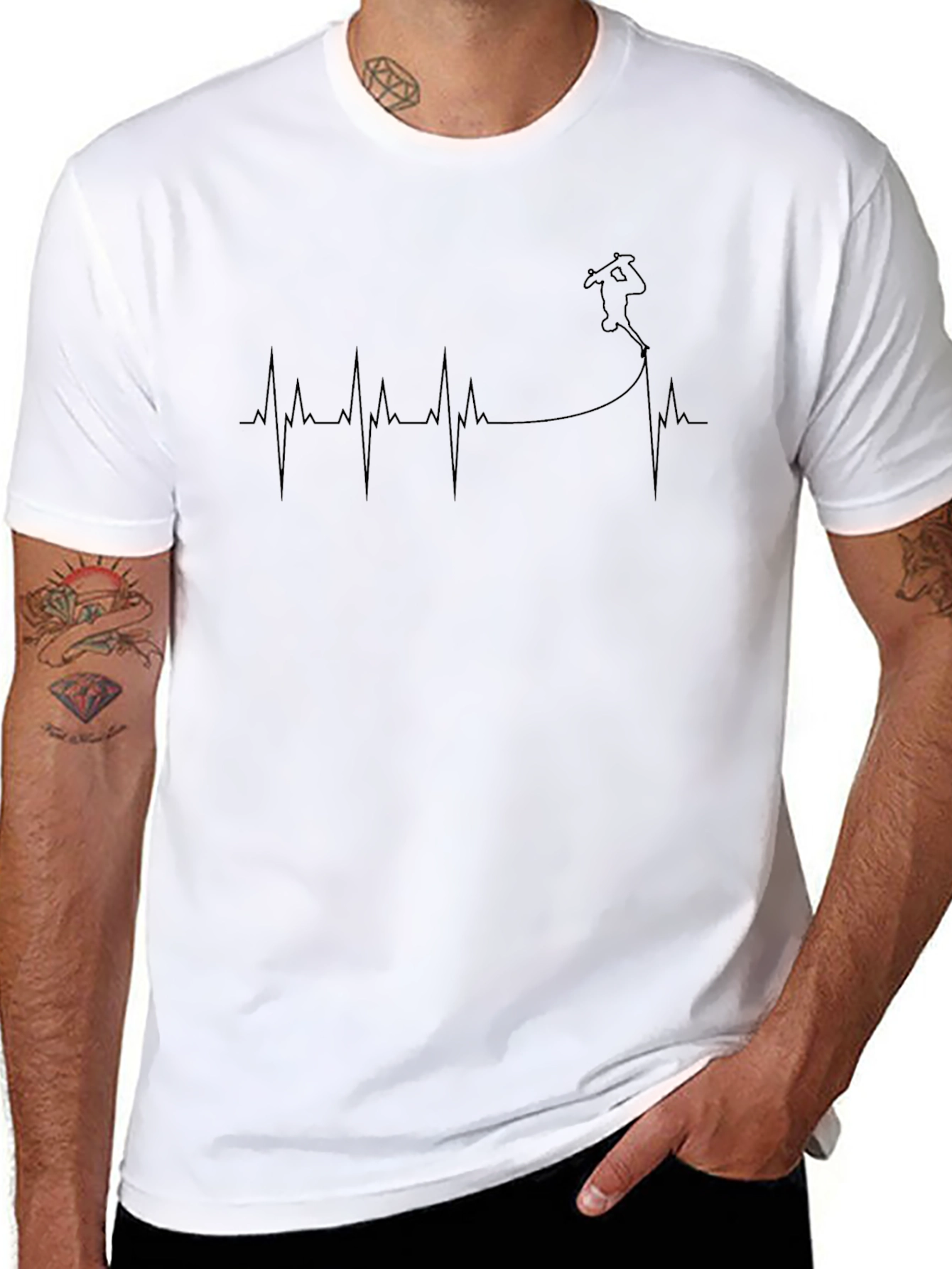 Skateboarding Heartbeat T-Shirt - Black Cotton Graphic Tee