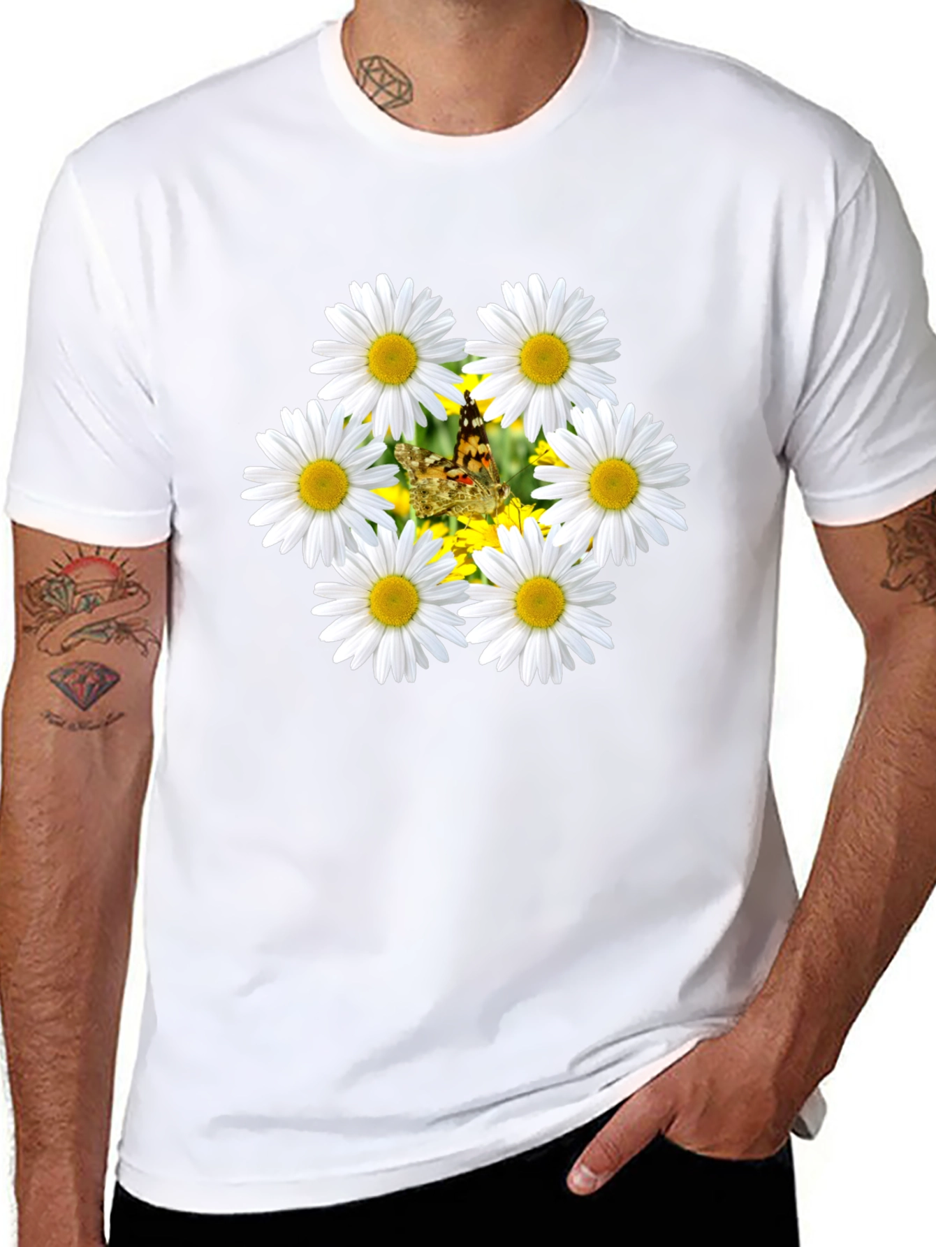 Daisy Butterfly Black T-Shirt