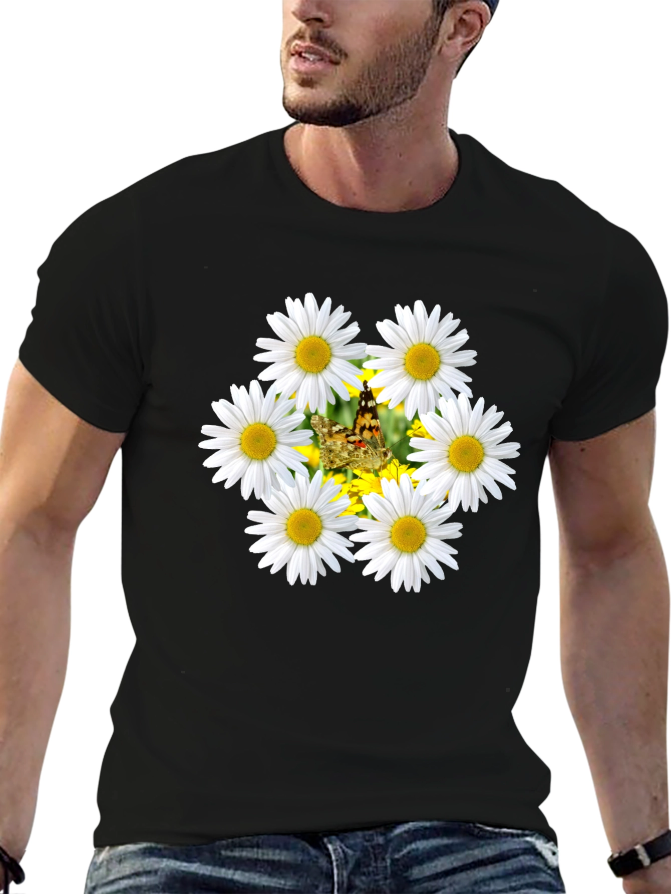 Daisy Butterfly Black T-Shirt