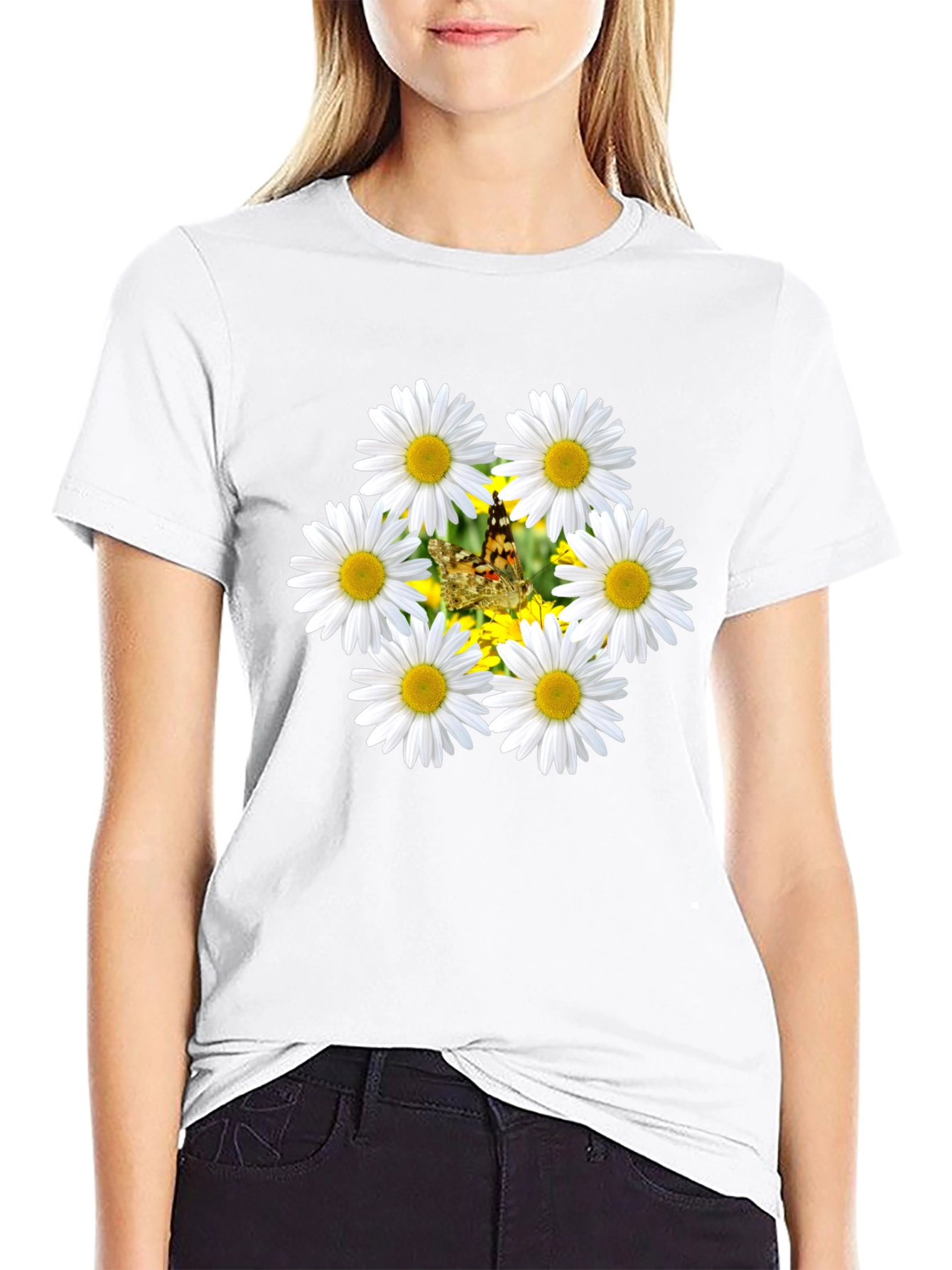 Daisy Butterfly Black T-Shirt