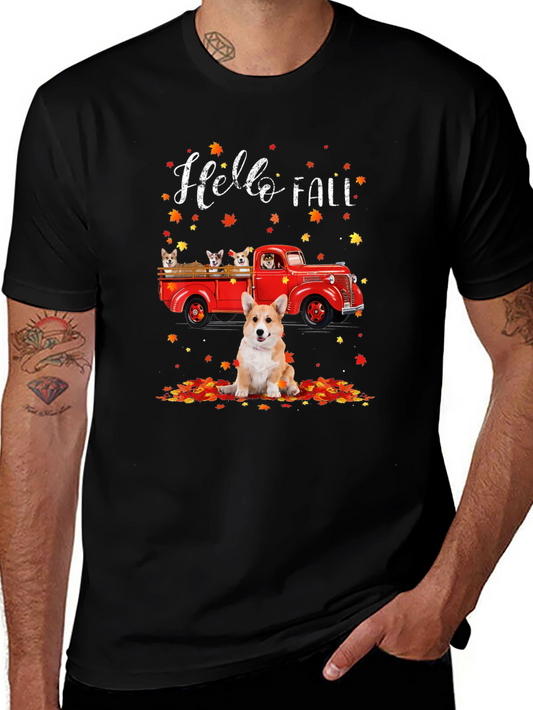 Hello Fall Corgi Pickup Truck Graphic Tee