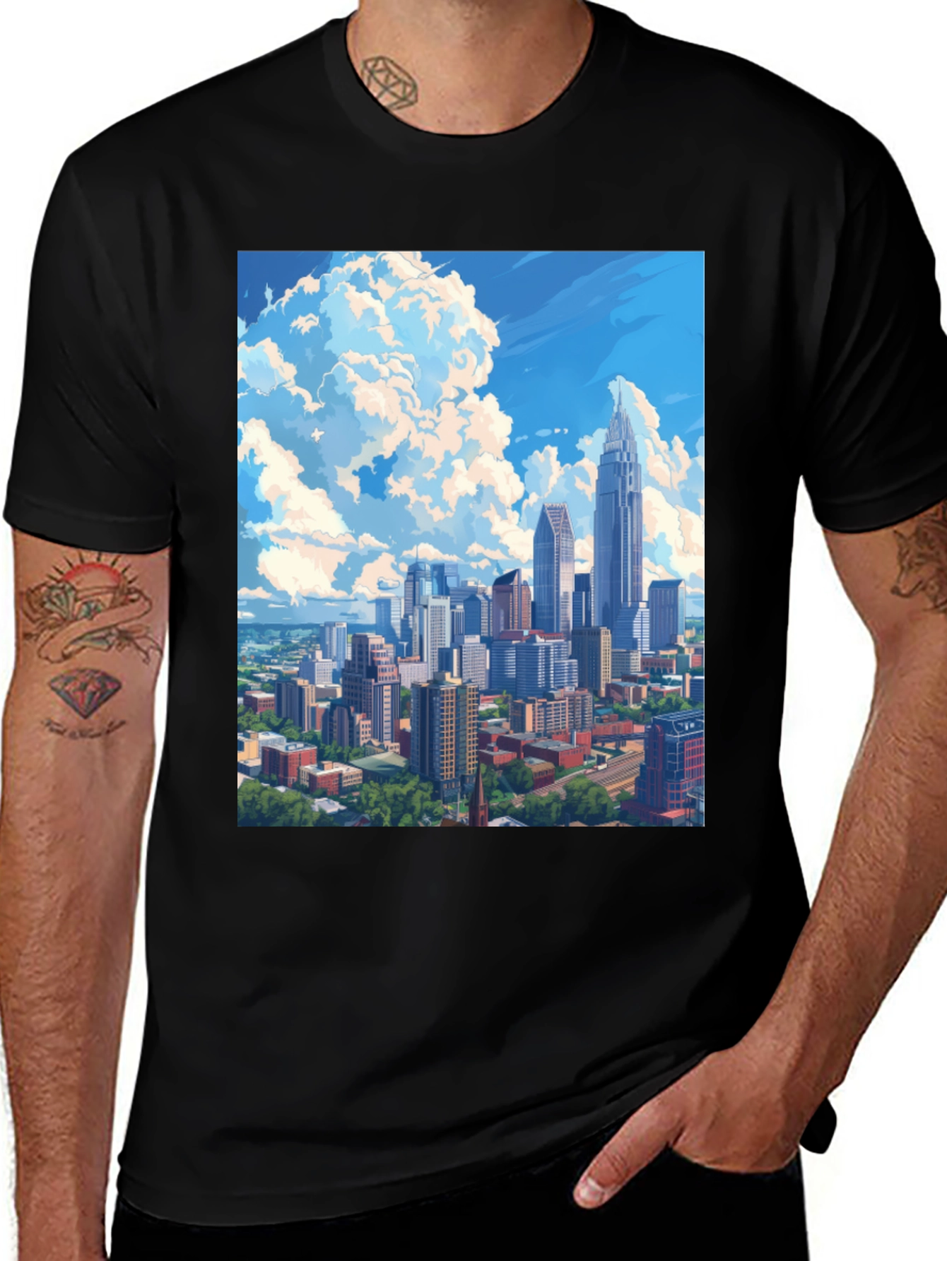 Cityscape Graphic Tee - Black Cotton Blend