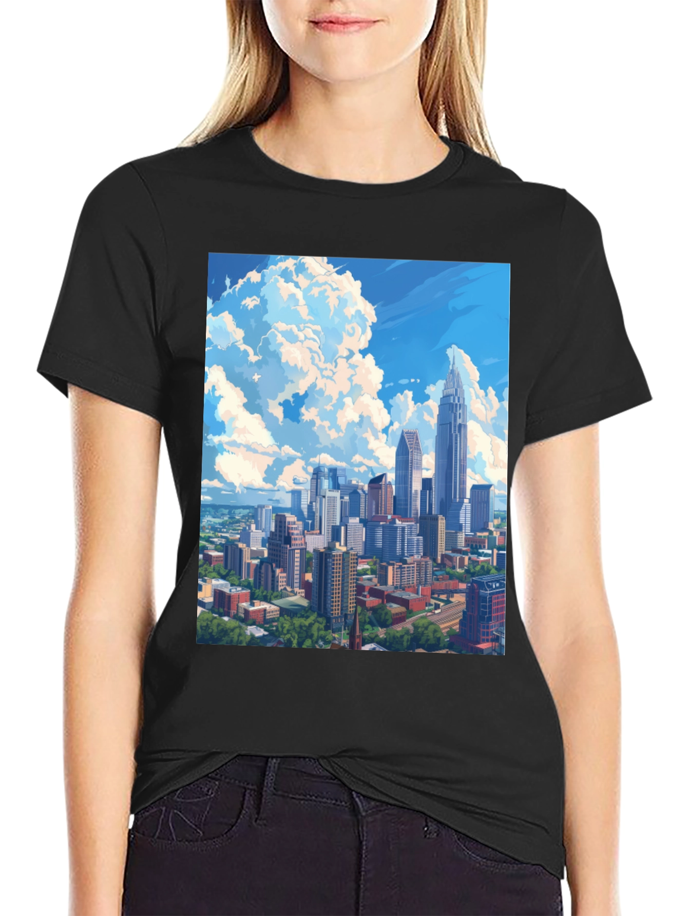 Cityscape Graphic Tee - Black Cotton Blend