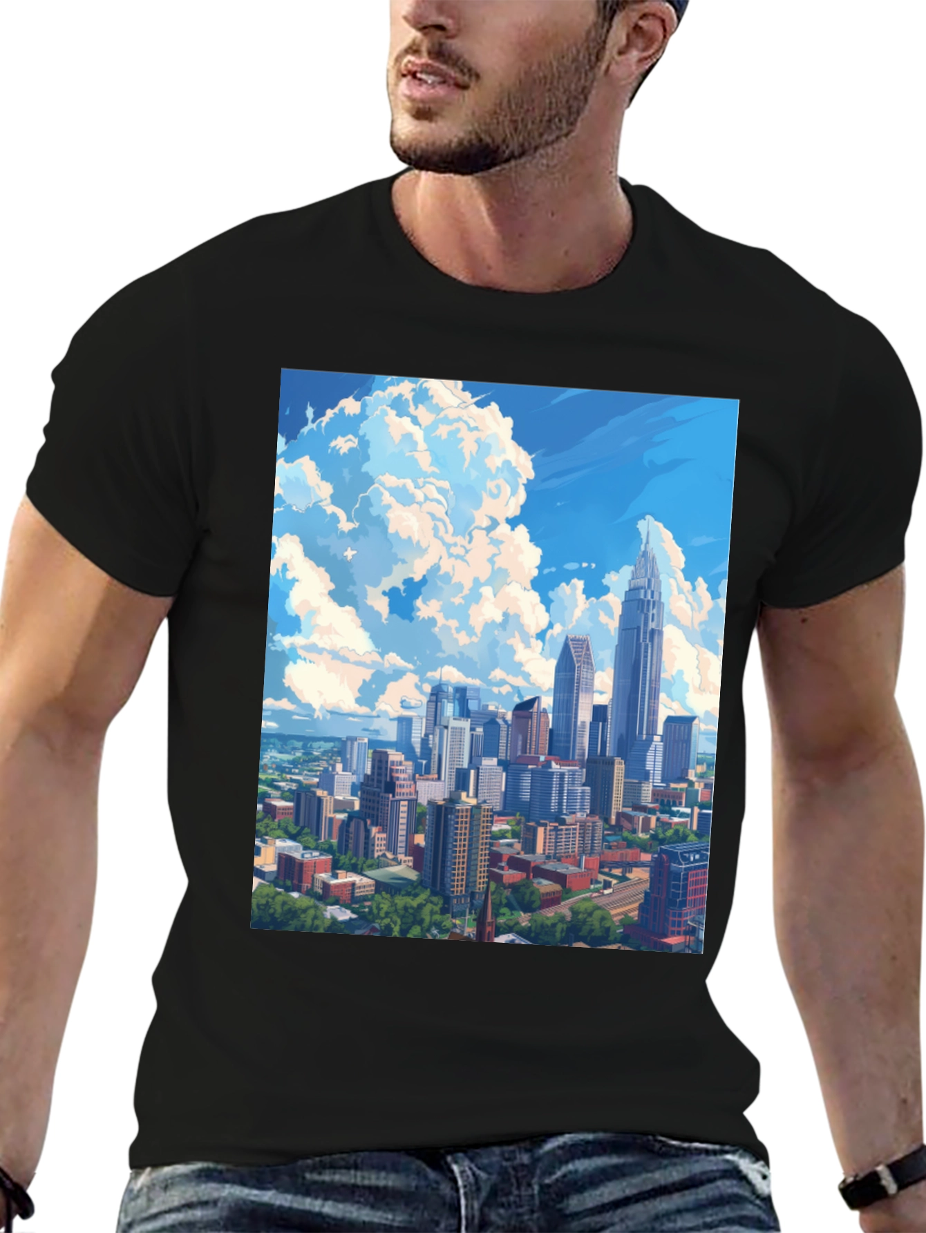 Cityscape Graphic Tee - Black Cotton Blend