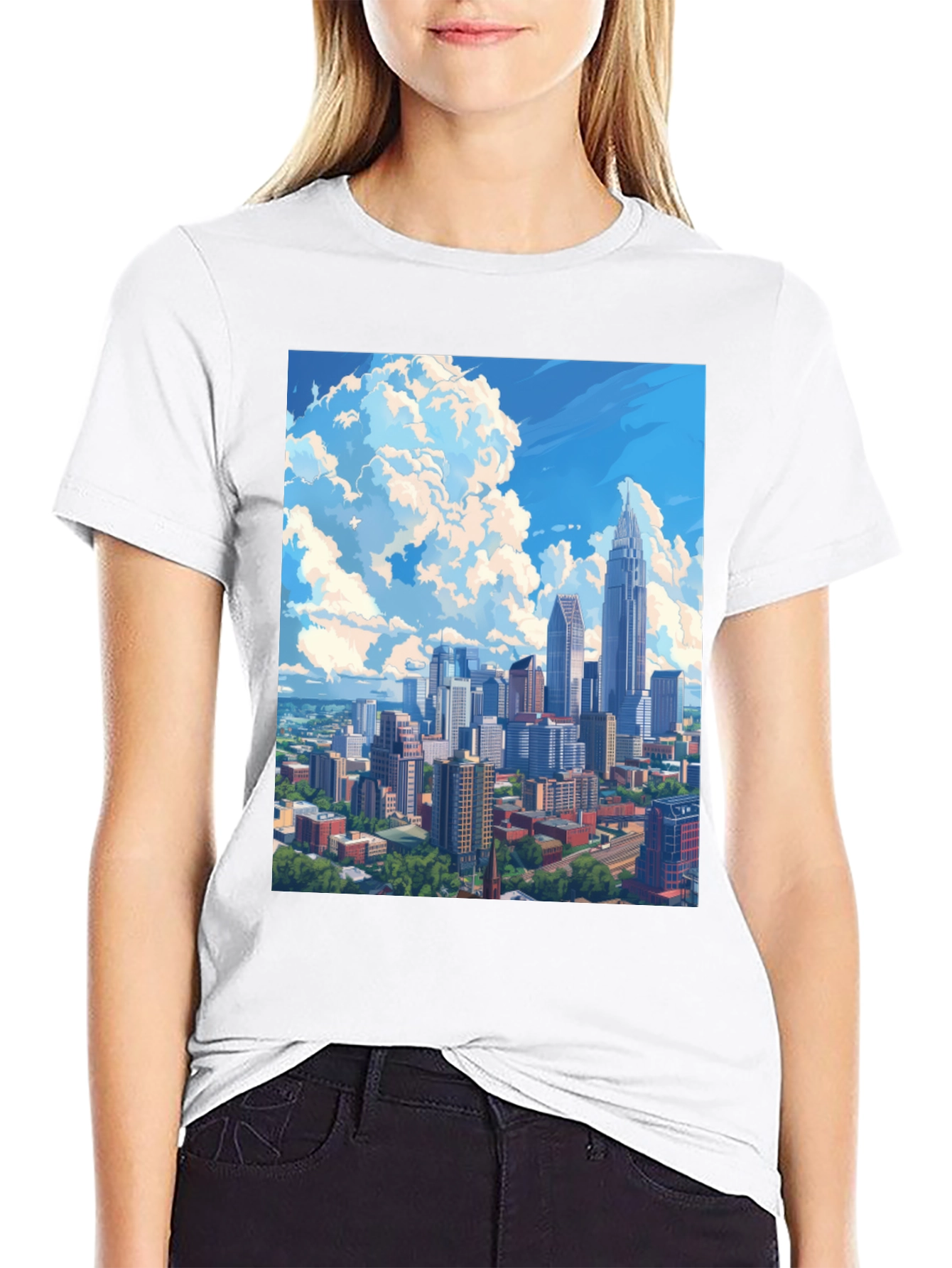 Cityscape Graphic Tee - Black Cotton Blend