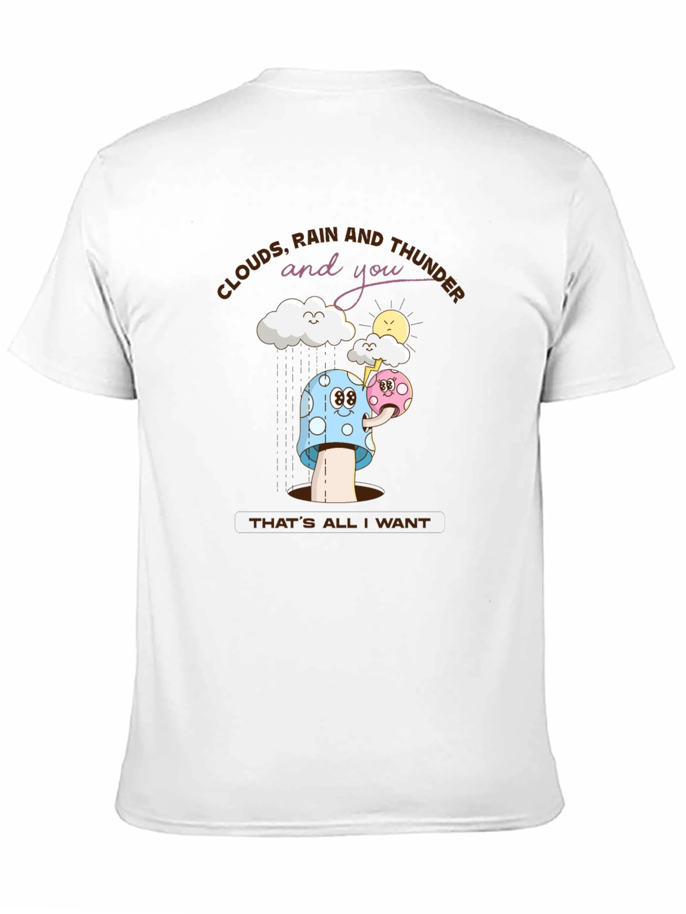 Cartoon Clouds Rain Mushroom T-Shirt