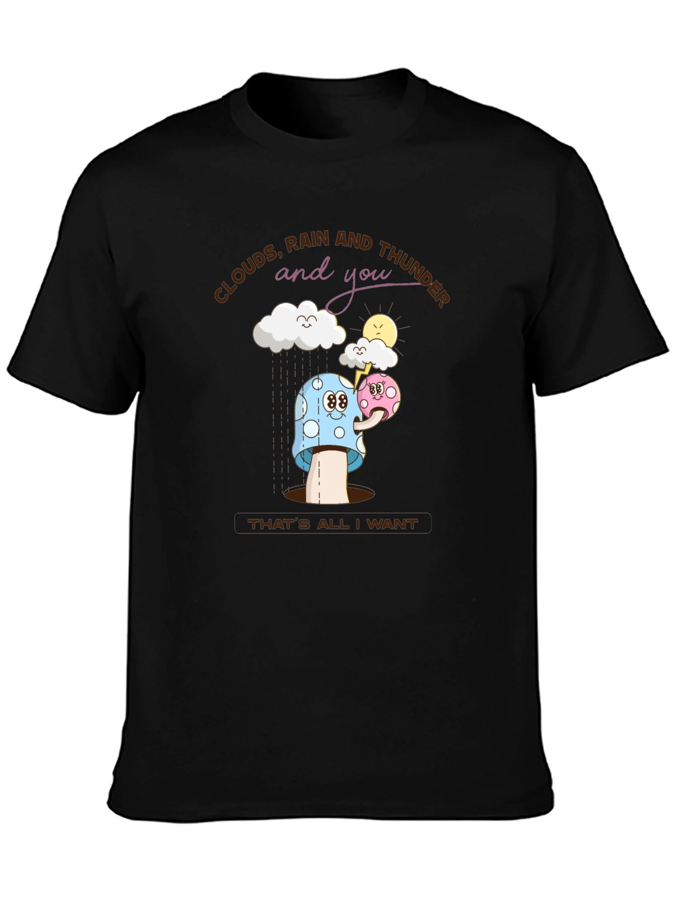 Cartoon Clouds Rain Mushroom T-Shirt