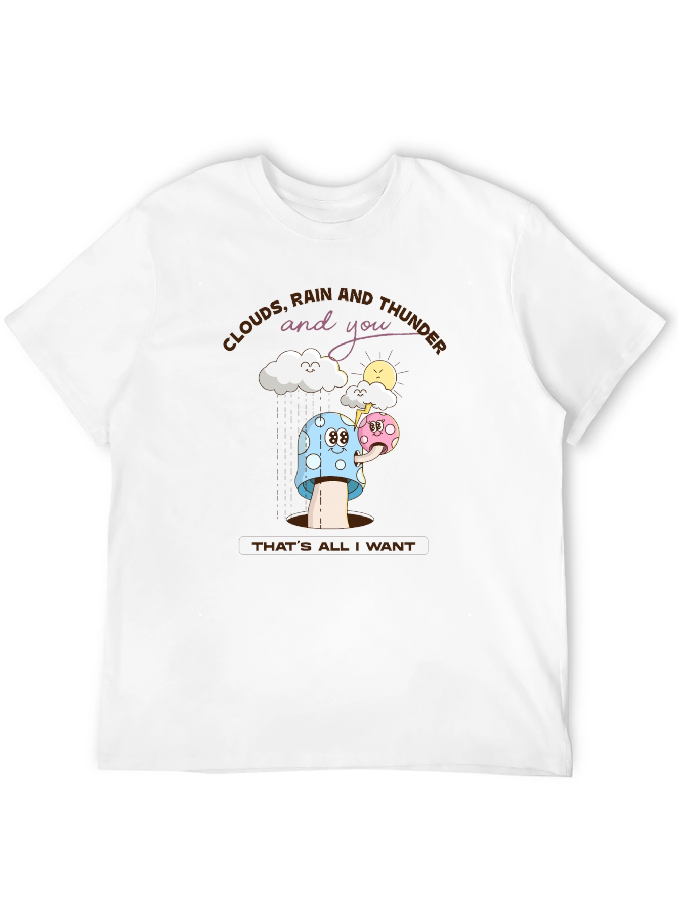 Cartoon Clouds Rain Mushroom T-Shirt