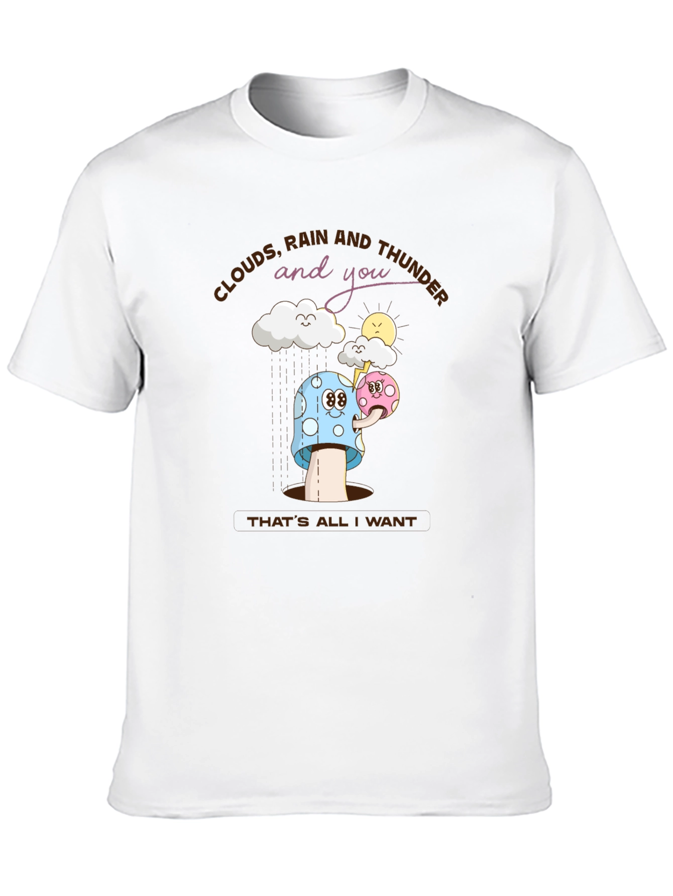 Cartoon Clouds Rain Mushroom T-Shirt