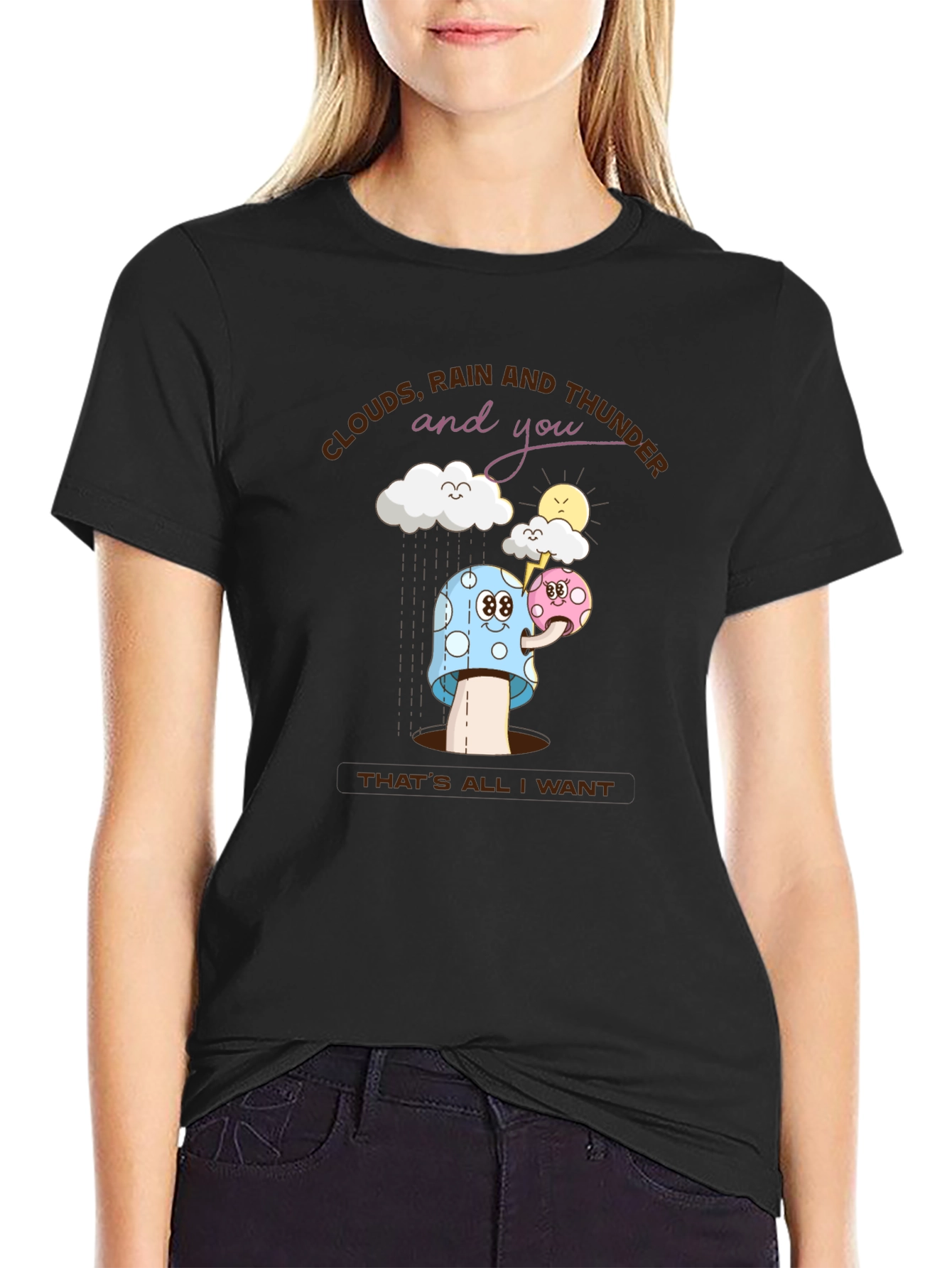 Cartoon Clouds Rain Mushroom T-Shirt