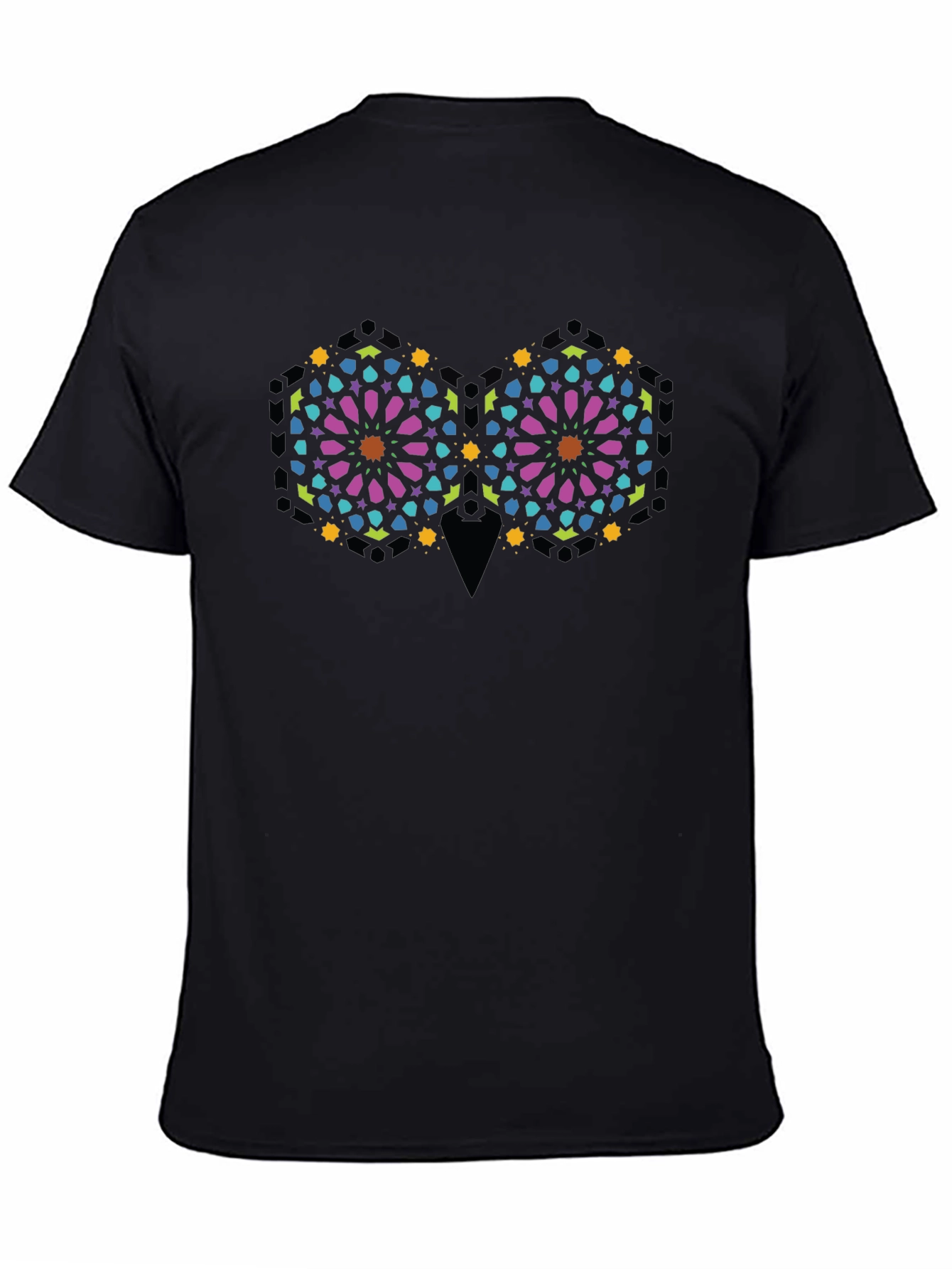 Geometric Owl Graphic Print Black T-Shirt