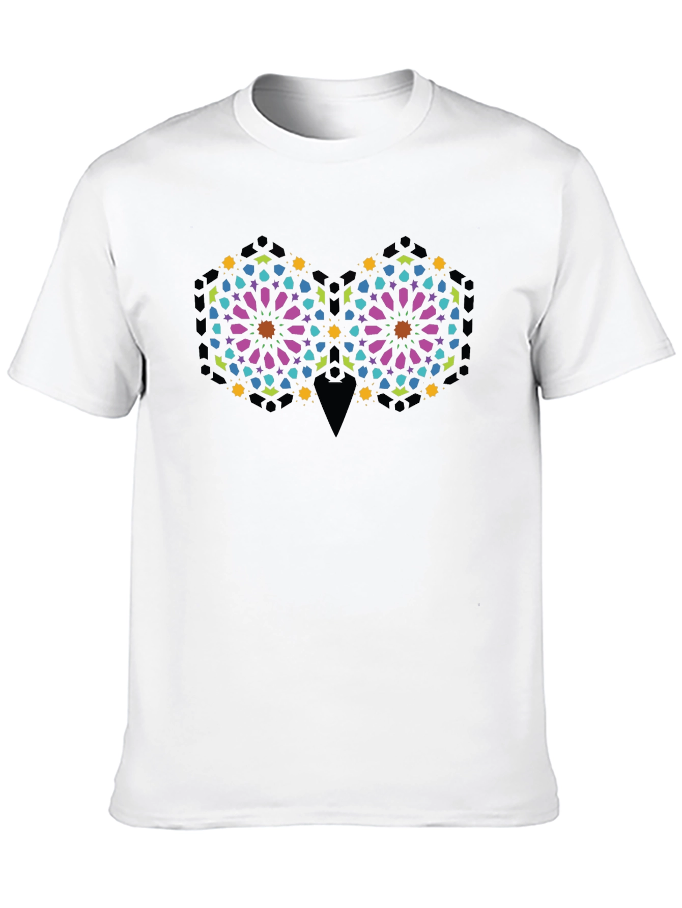 Geometric Owl Graphic Print Black T-Shirt